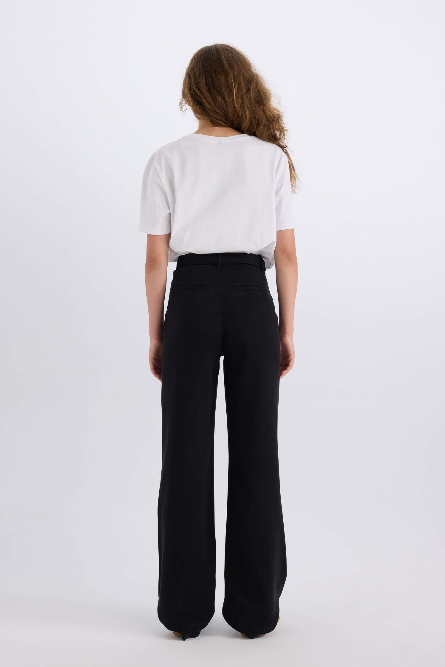 Pantalon taille haute large Basic à double poche