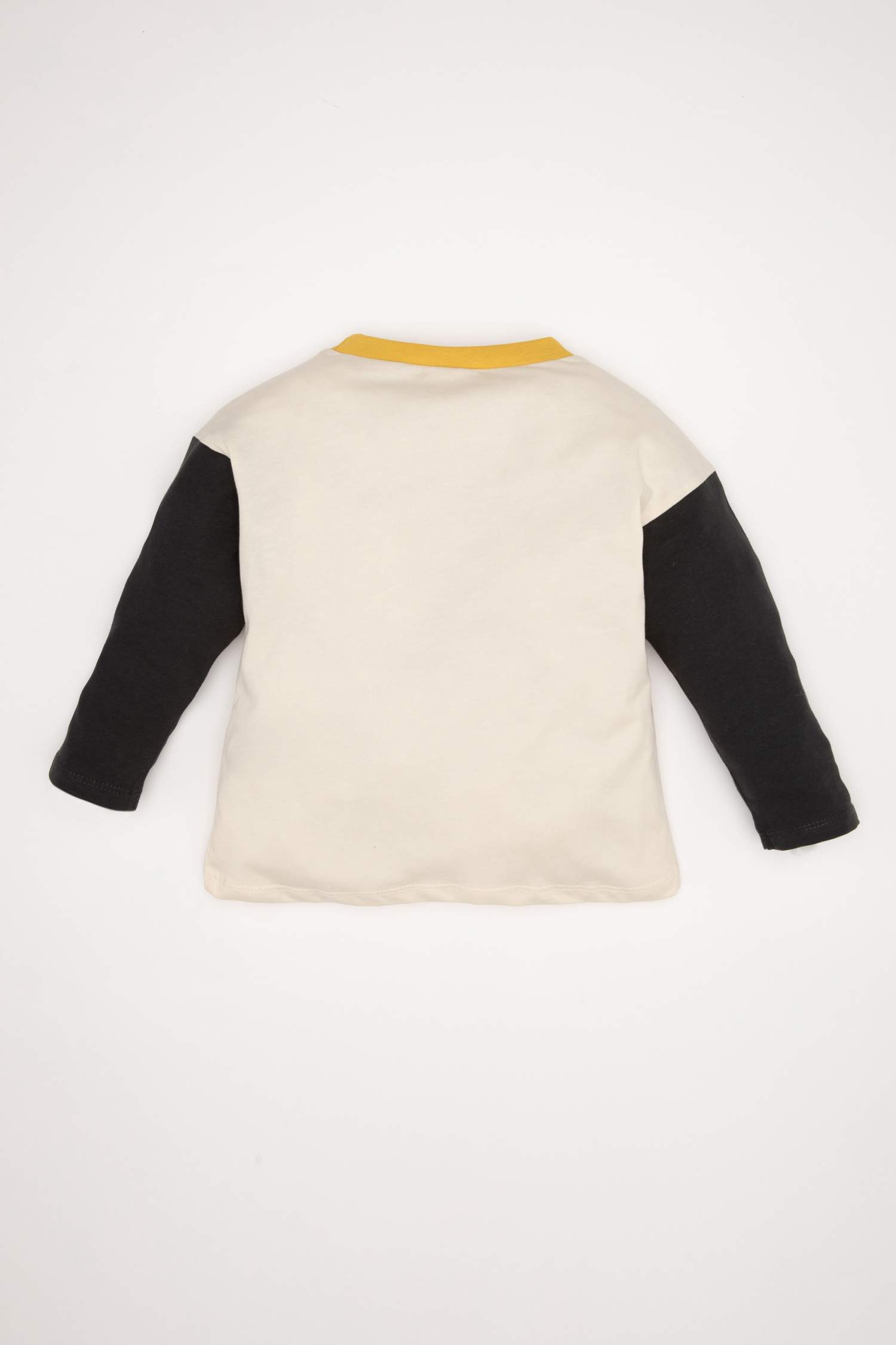 Erkek Bebek Bisiklet Yaka Baskılı Renk Bloklu Uzun Kollu Tişört