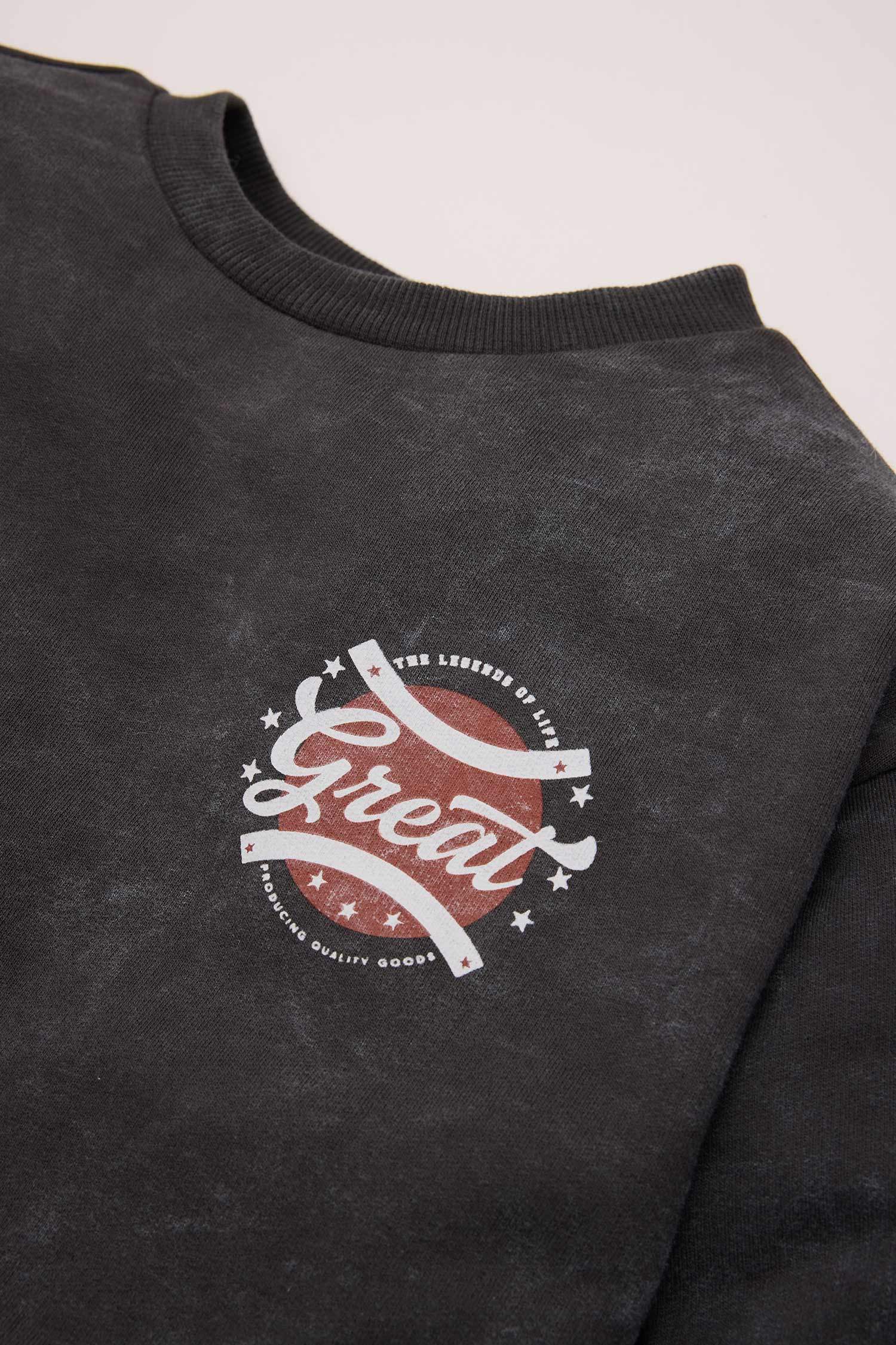 Baby Boy Crew Neck Printed Washed Faded Effect Sweatshirt