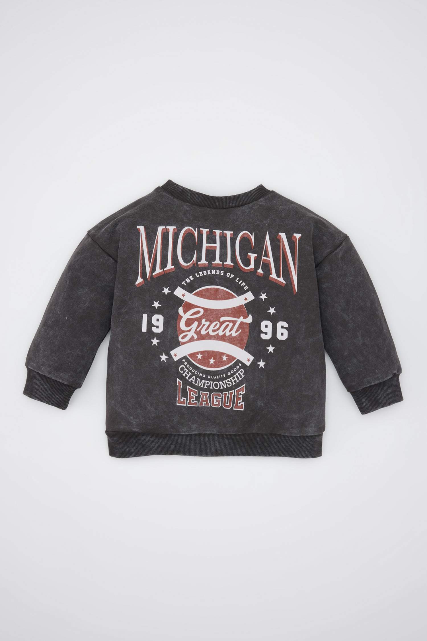 Baby Boy Crew Neck Printed Washed Faded Effect Sweatshirt
