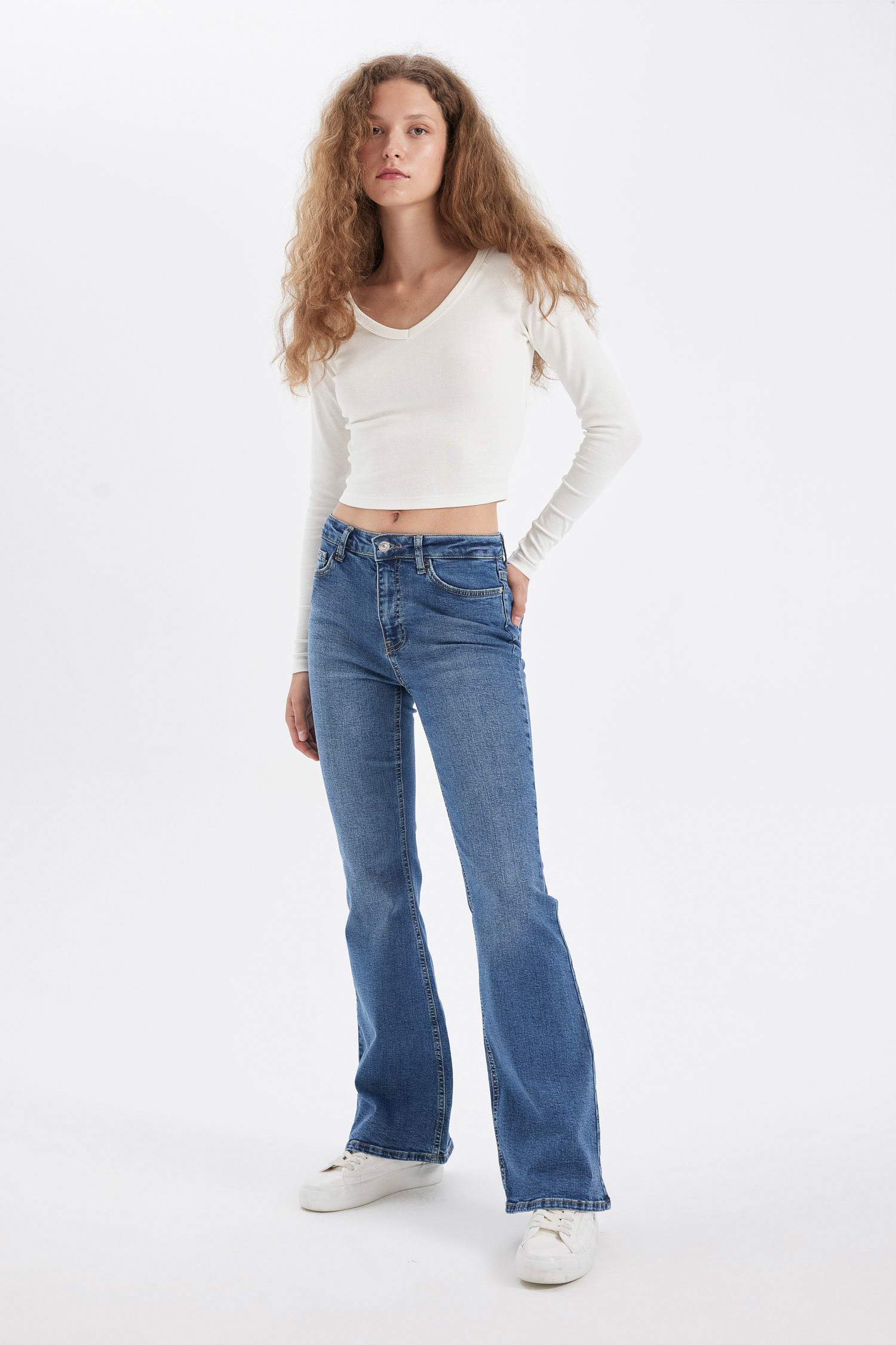 Pantalon Jean à taille normale, délavé