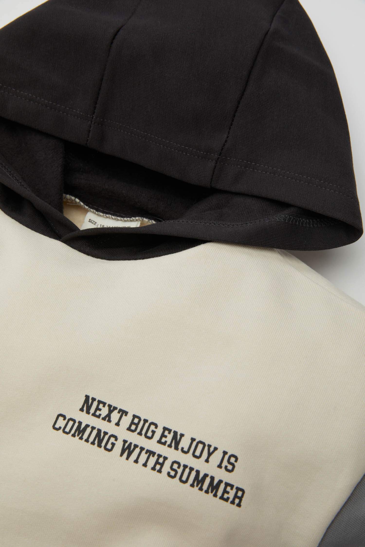 Erkek Bebek 2'li Takım Kapüşonlu Baskılı Kanguru Cepli Sweatshirt Üst Beli Lastikli Jogger Eşofman Altı