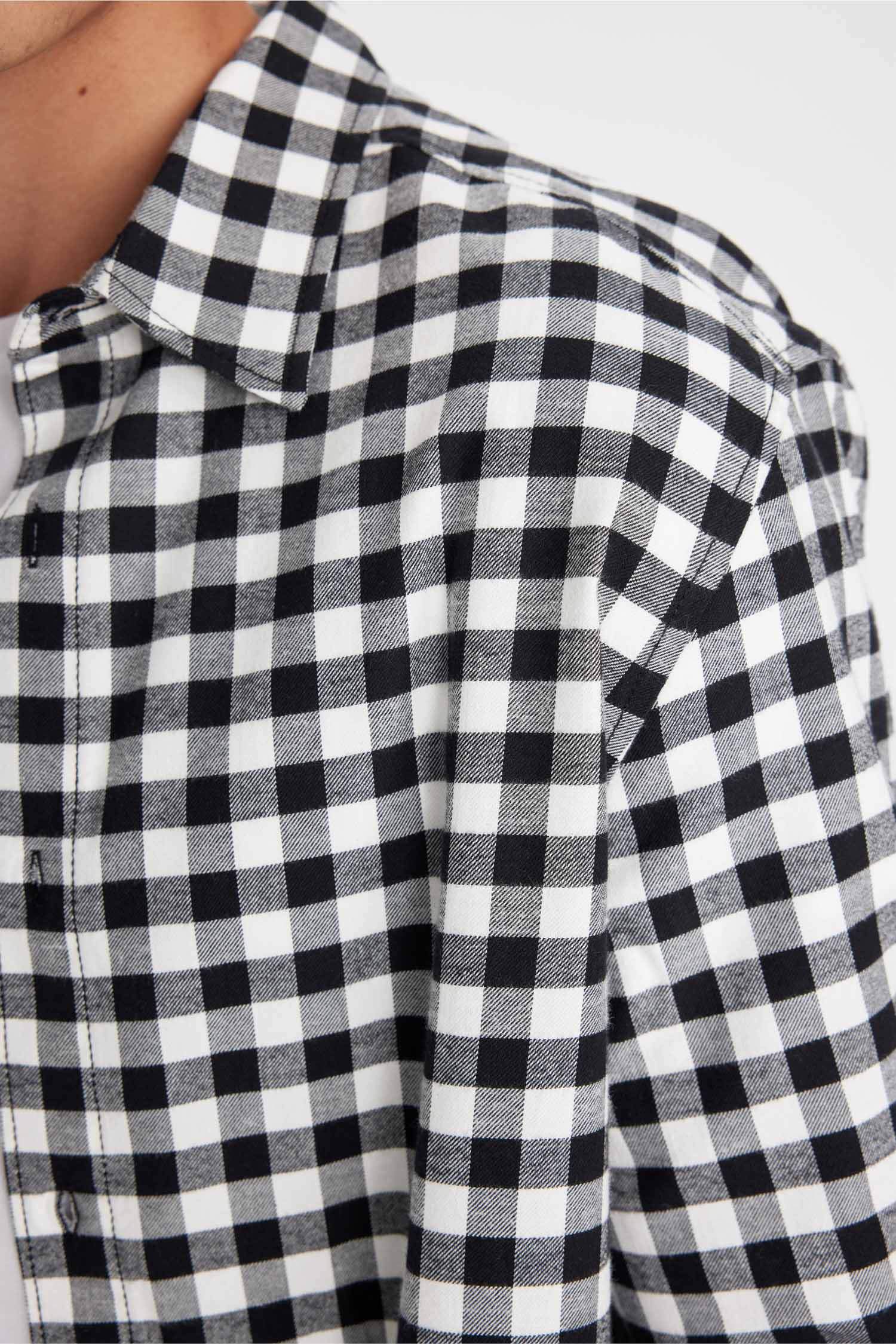 поло жаға чек фланель Ұзын жеңді көйлек