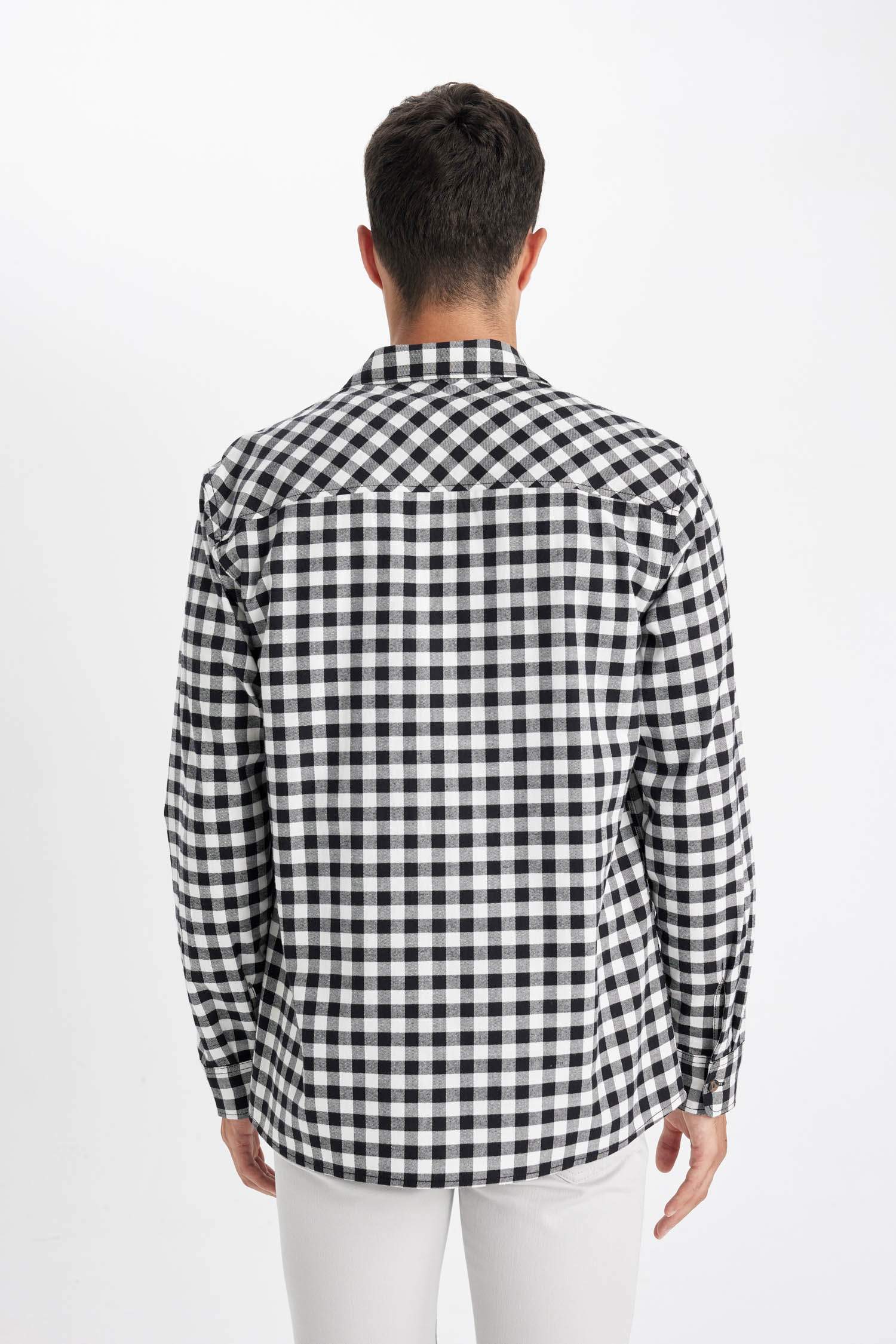 поло жаға чек фланель Ұзын жеңді көйлек