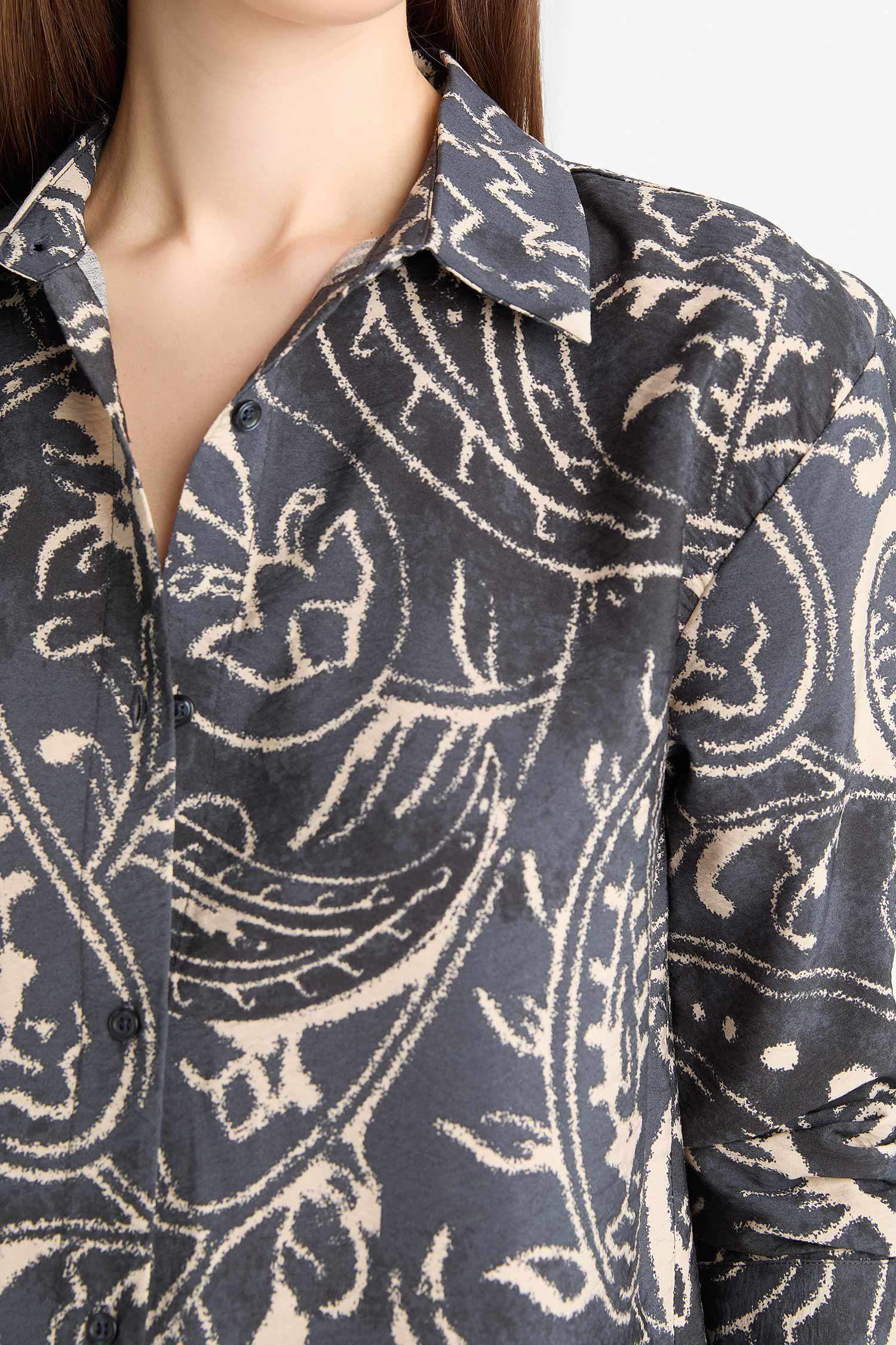 Oversize Geniş Kalıp Desenli Uzun Kollu Gömlek