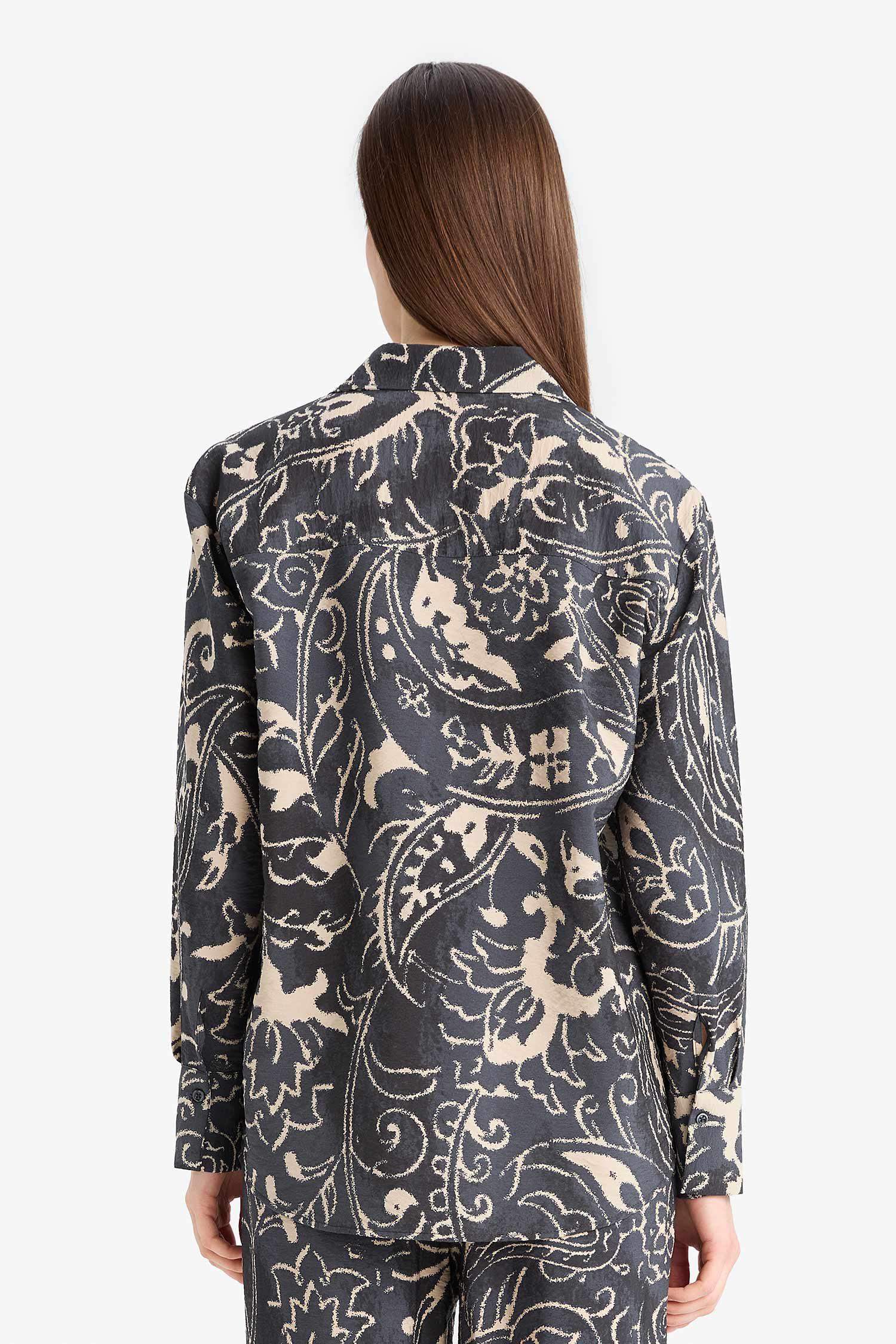 Oversize Geniş Kalıp Desenli Uzun Kollu Gömlek