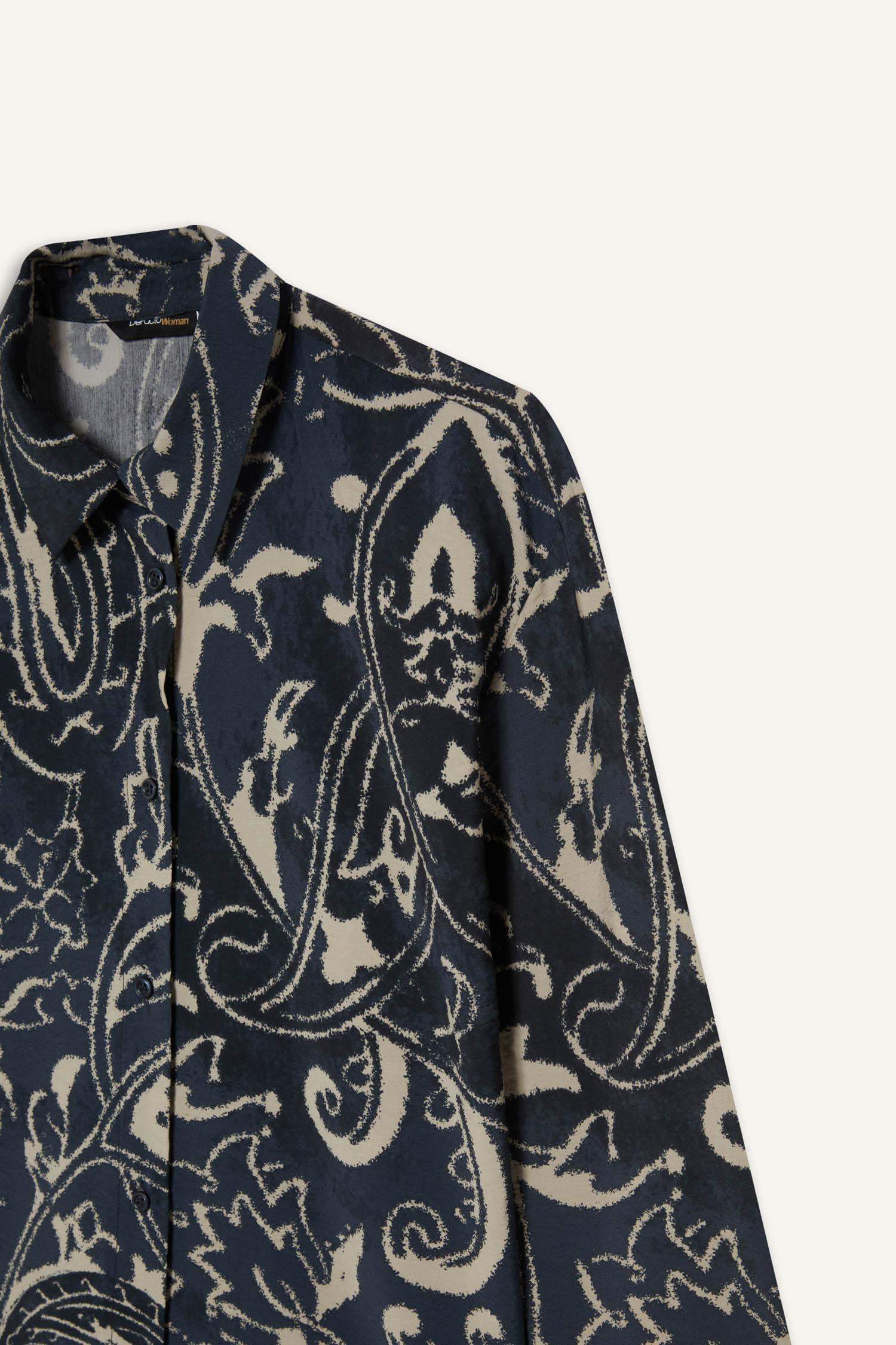 Oversize Geniş Kalıp Desenli Uzun Kollu Gömlek