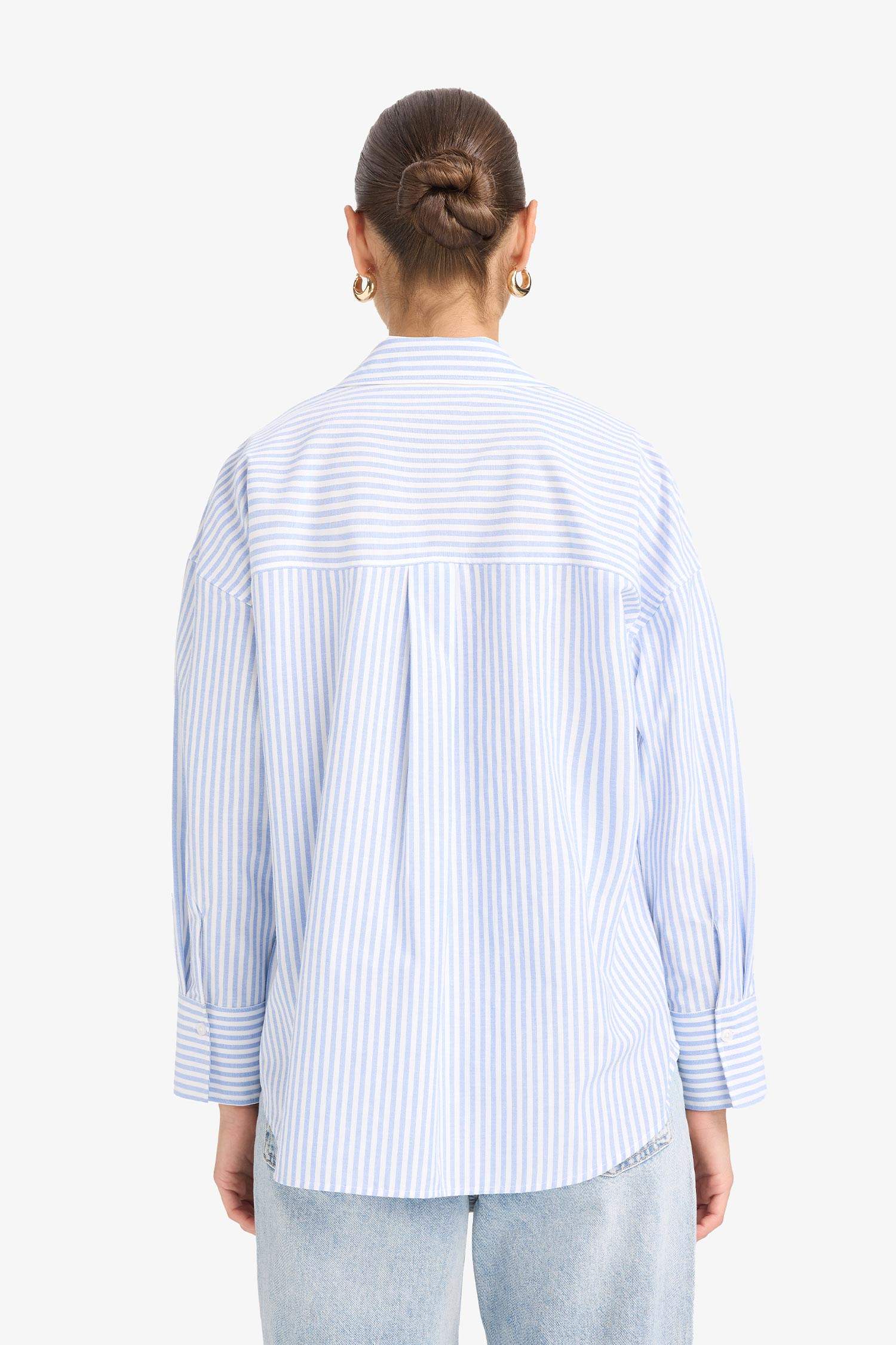 Oversize Fit Oxford Long Sleeve Striped Shirt