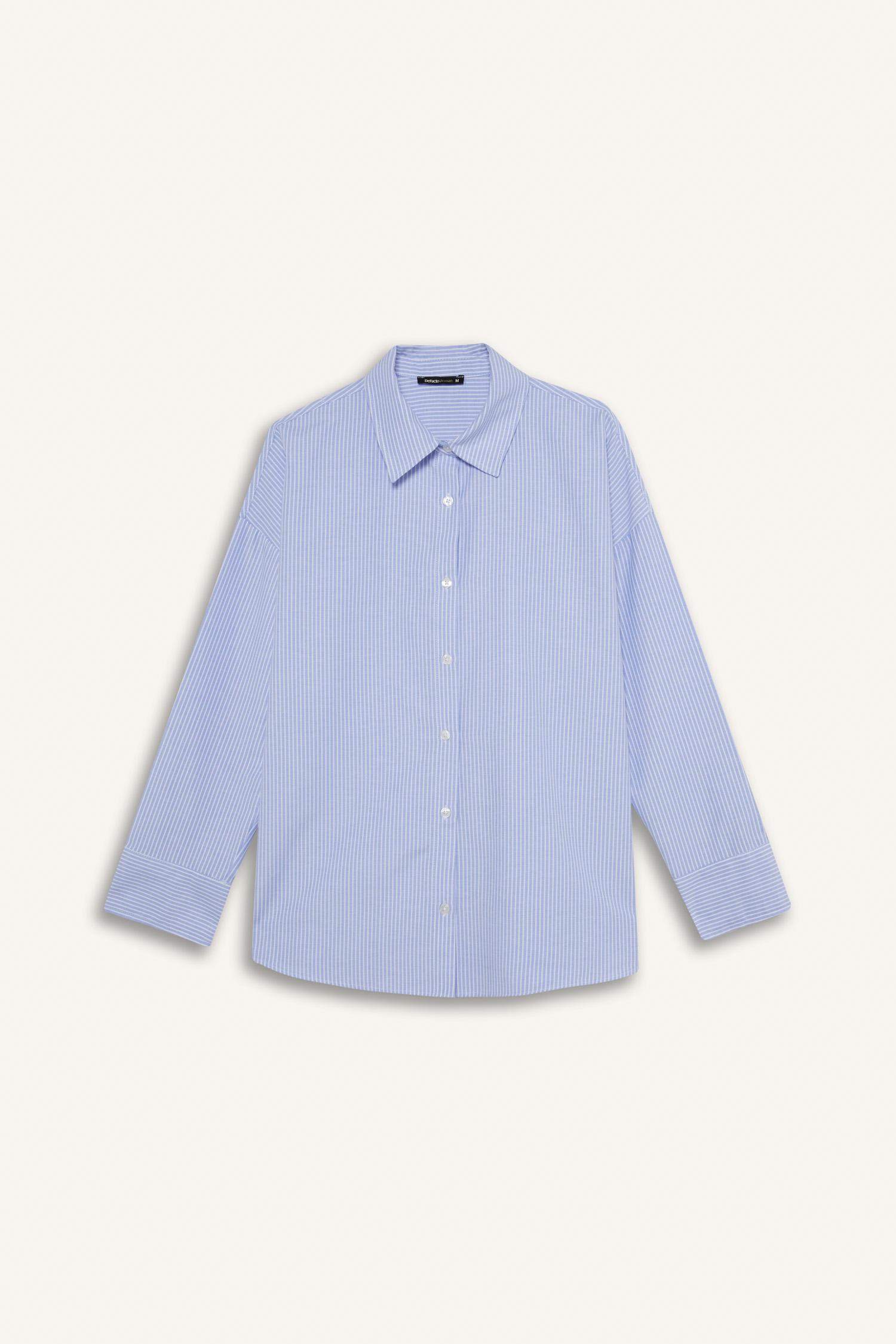 Oversize Fit Shirt Collar Oxford Striped Long Sleeve Shirt