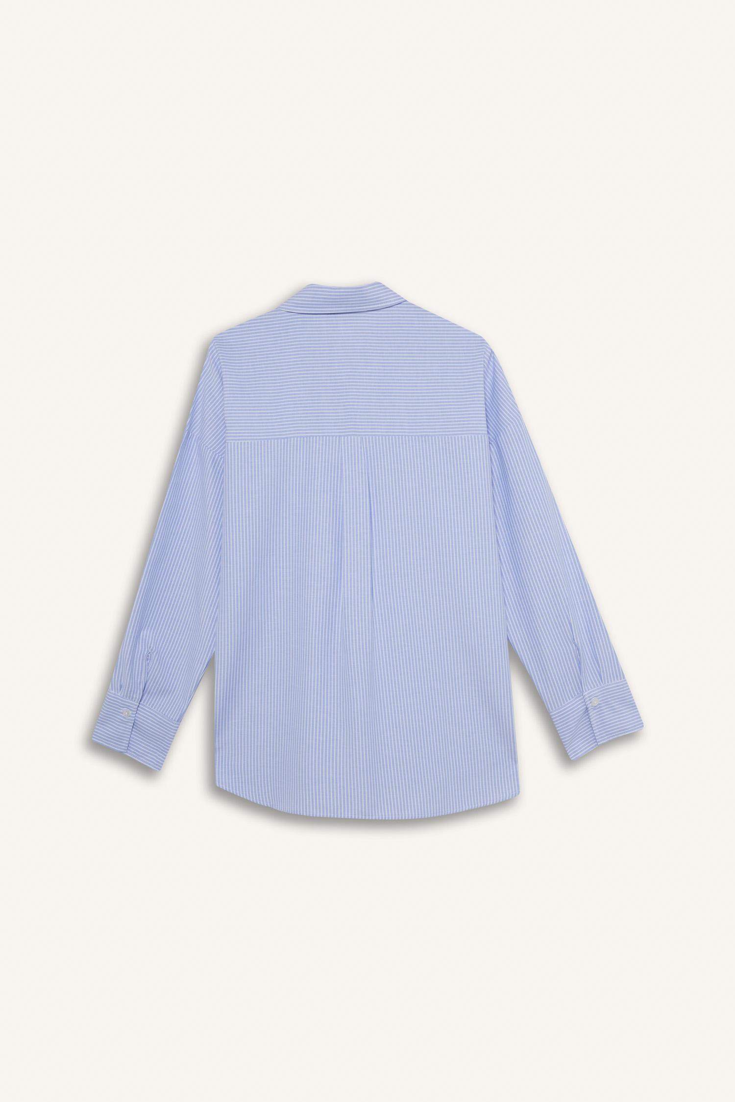 Oversize Fit Shirt Collar Oxford Striped Long Sleeve Shirt