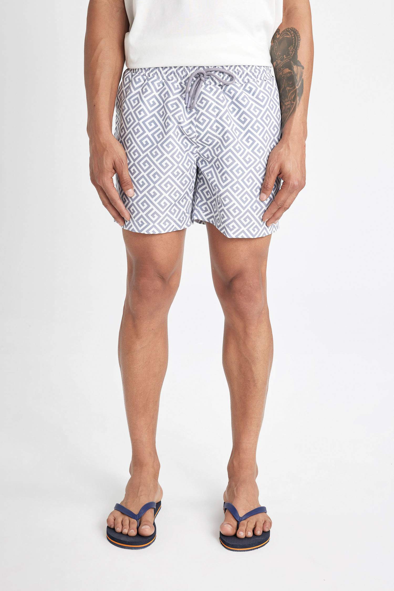 Patterned Mesh Lined Short Swim Shorts