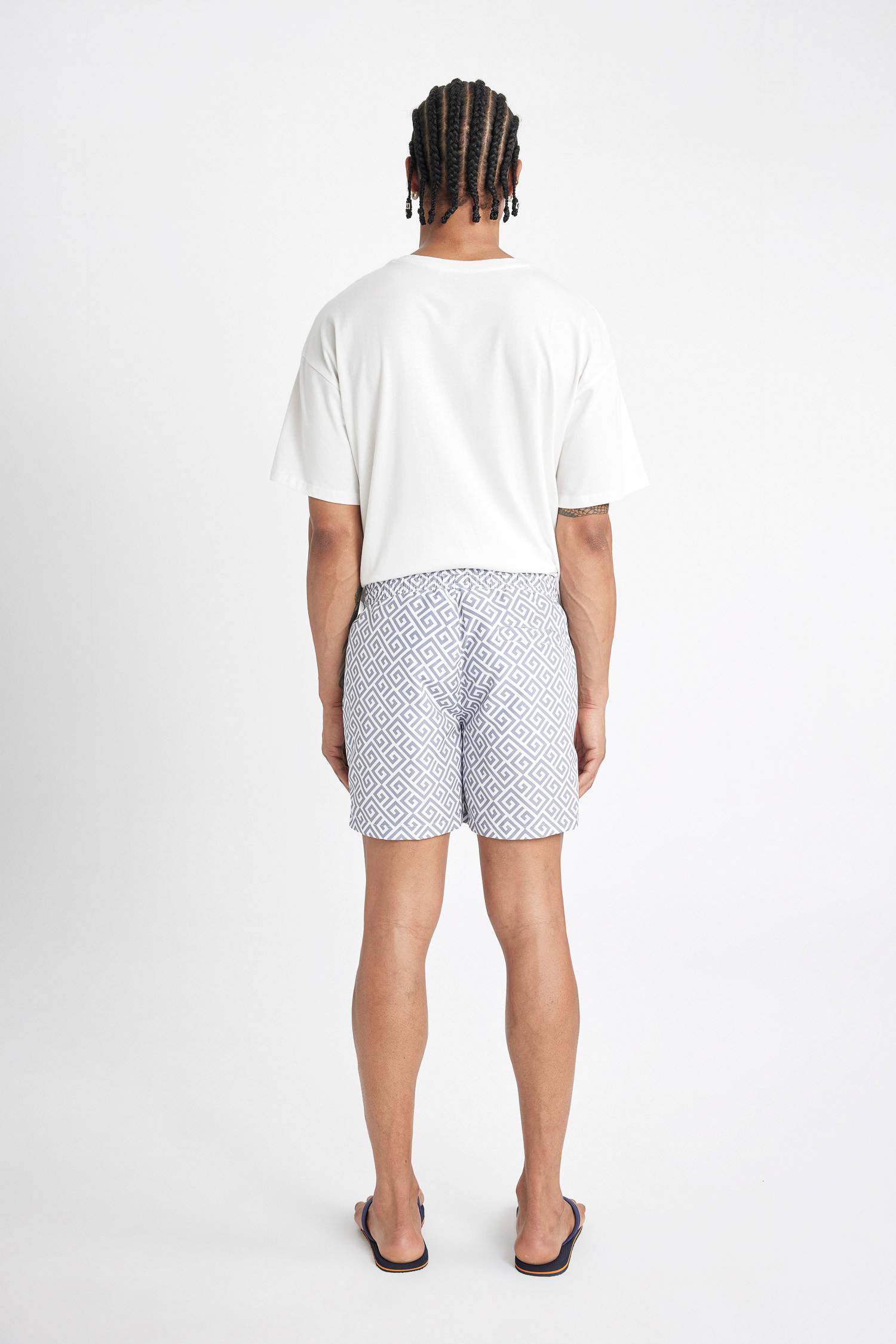 Patterned Mesh Lined Short Swim Shorts