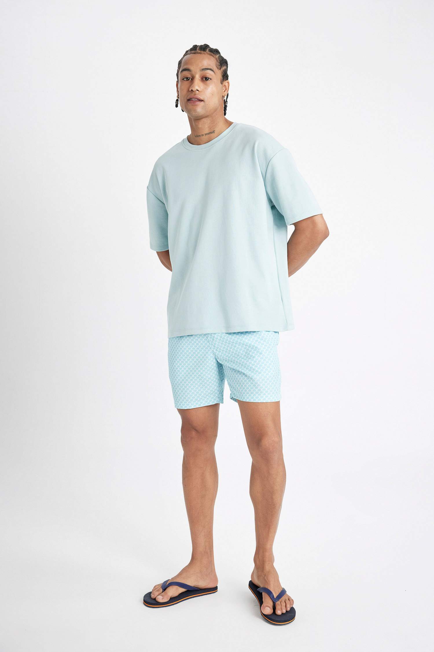 Patterned Short Swim Shorts