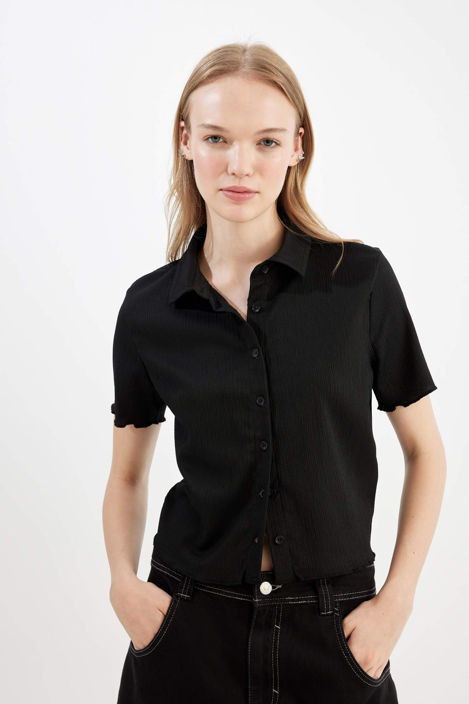 قميص مضلع نص كم سليم فيت