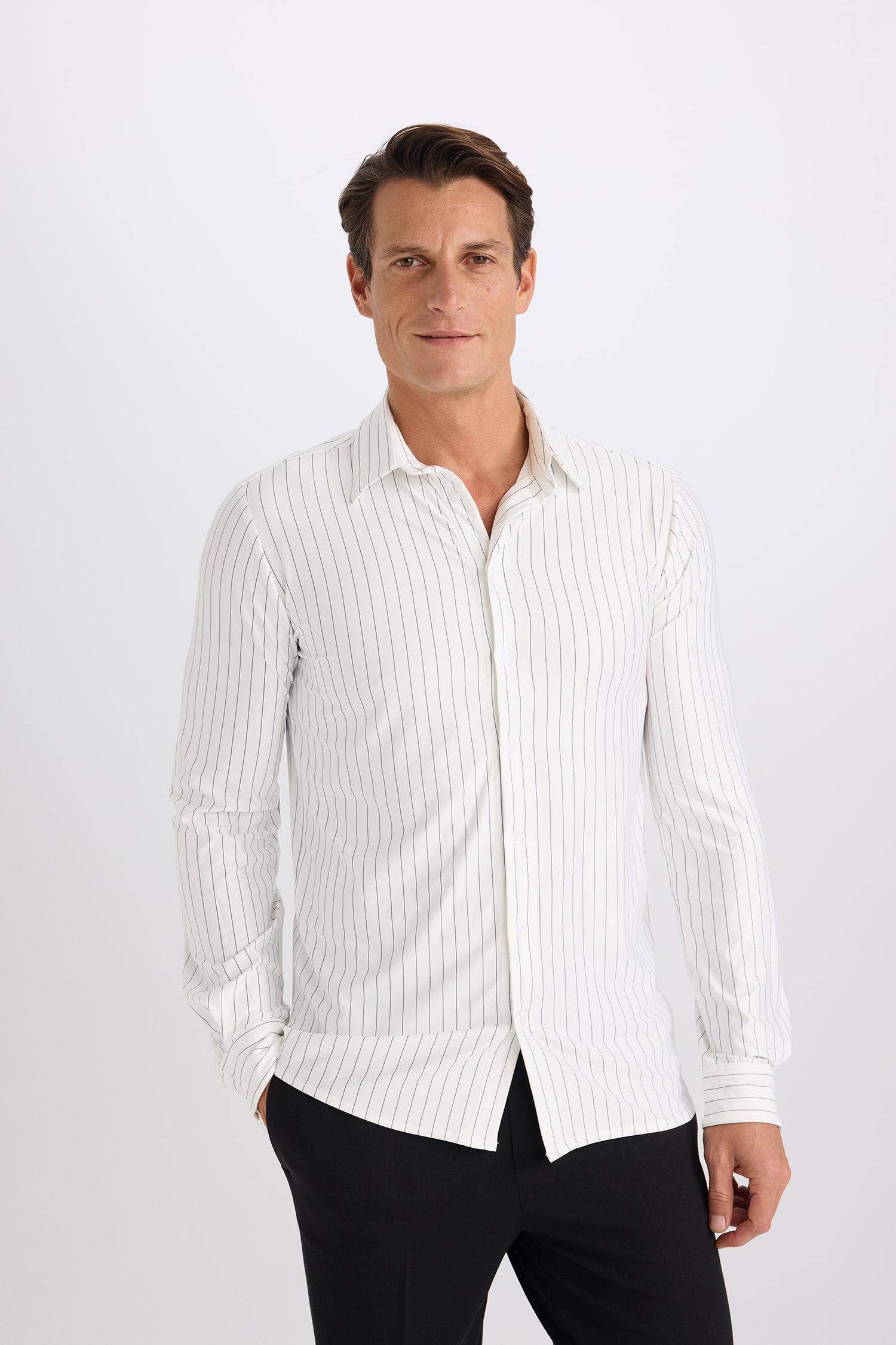 Slim Fit Polo Collar Long Sleeve Shirt