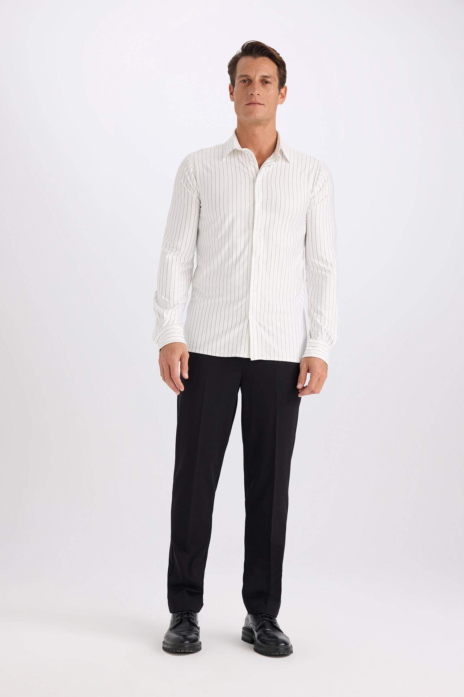 Slim Fit Polo Collar Long Sleeve Shirt