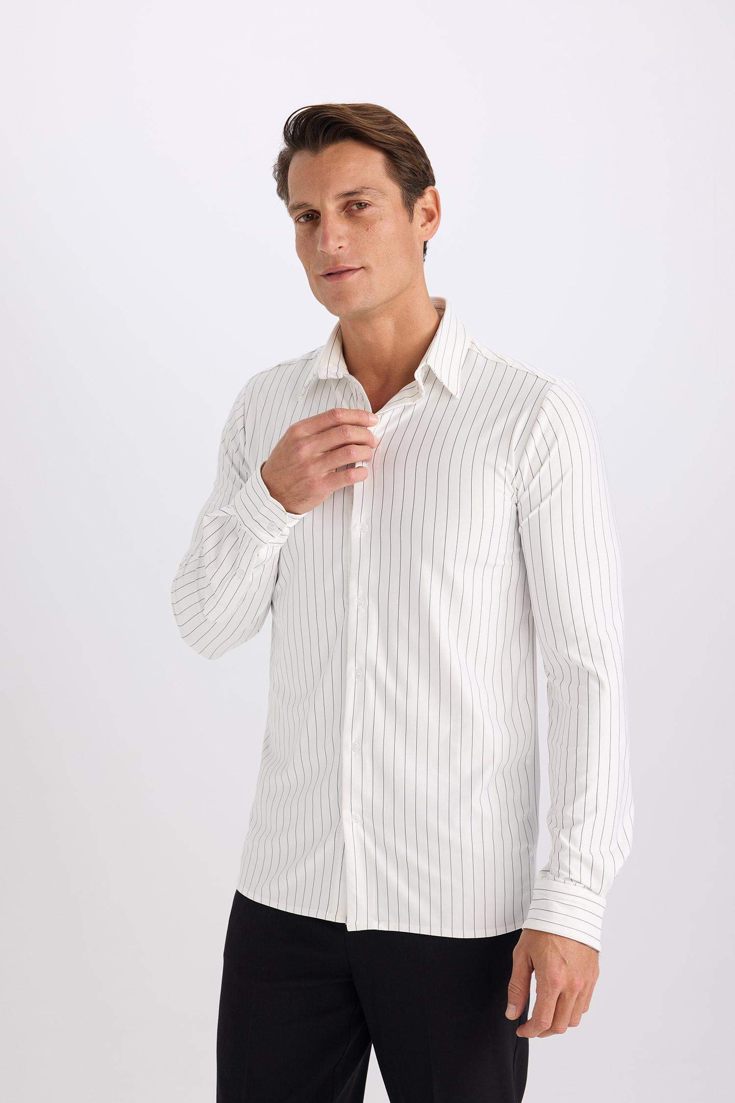 Slim Fit Polo Collar Long Sleeve Shirt