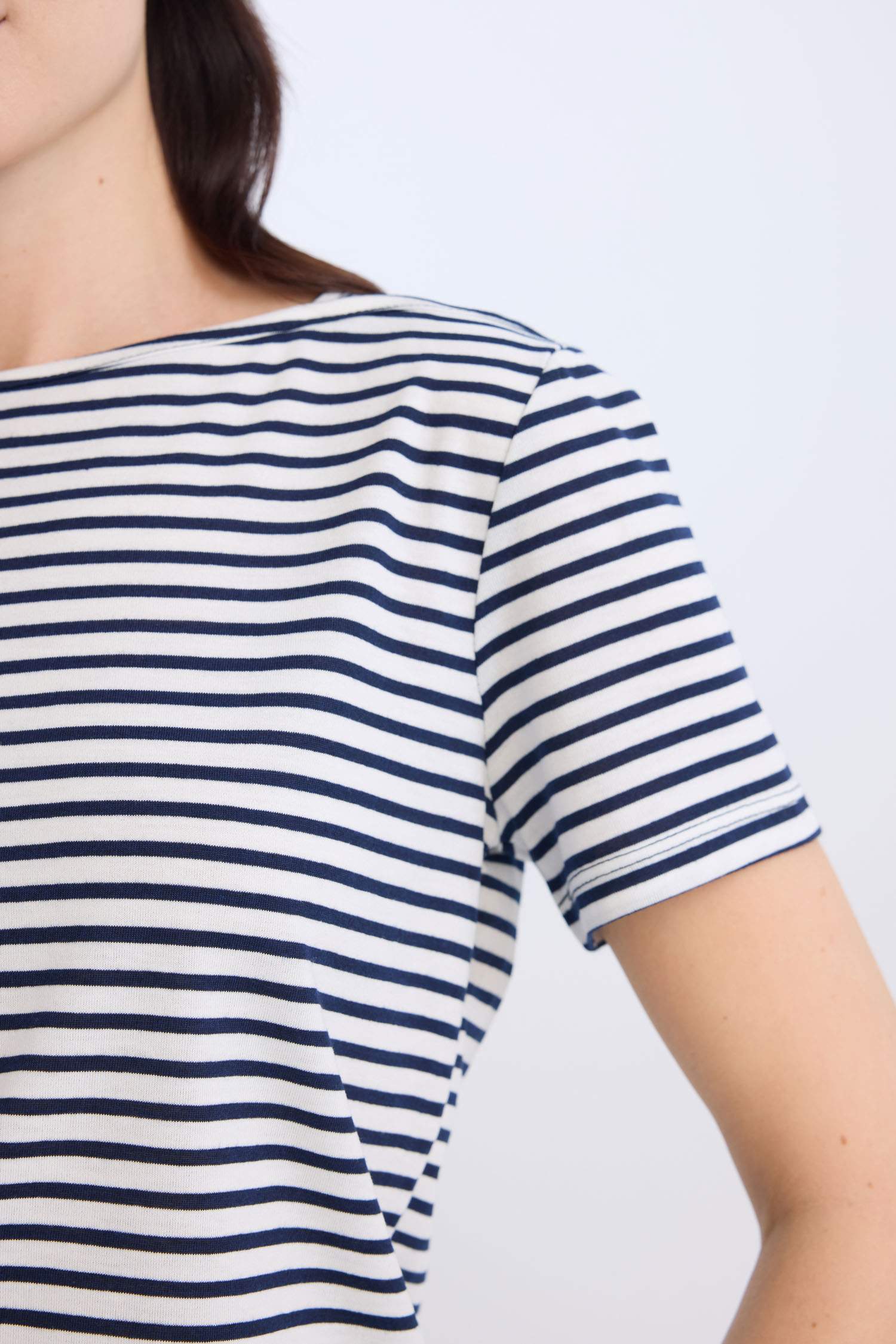 Regular Fit Boat Neck Striped Short Sleeve T-Shirt
