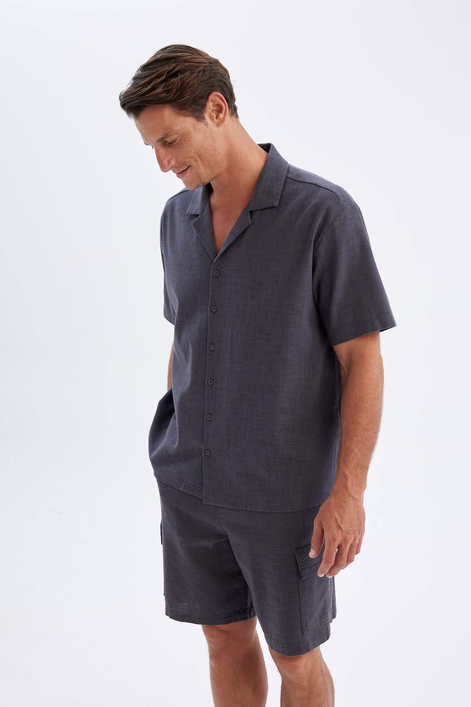 Relax Fit Polo Collar Cotton Shirt