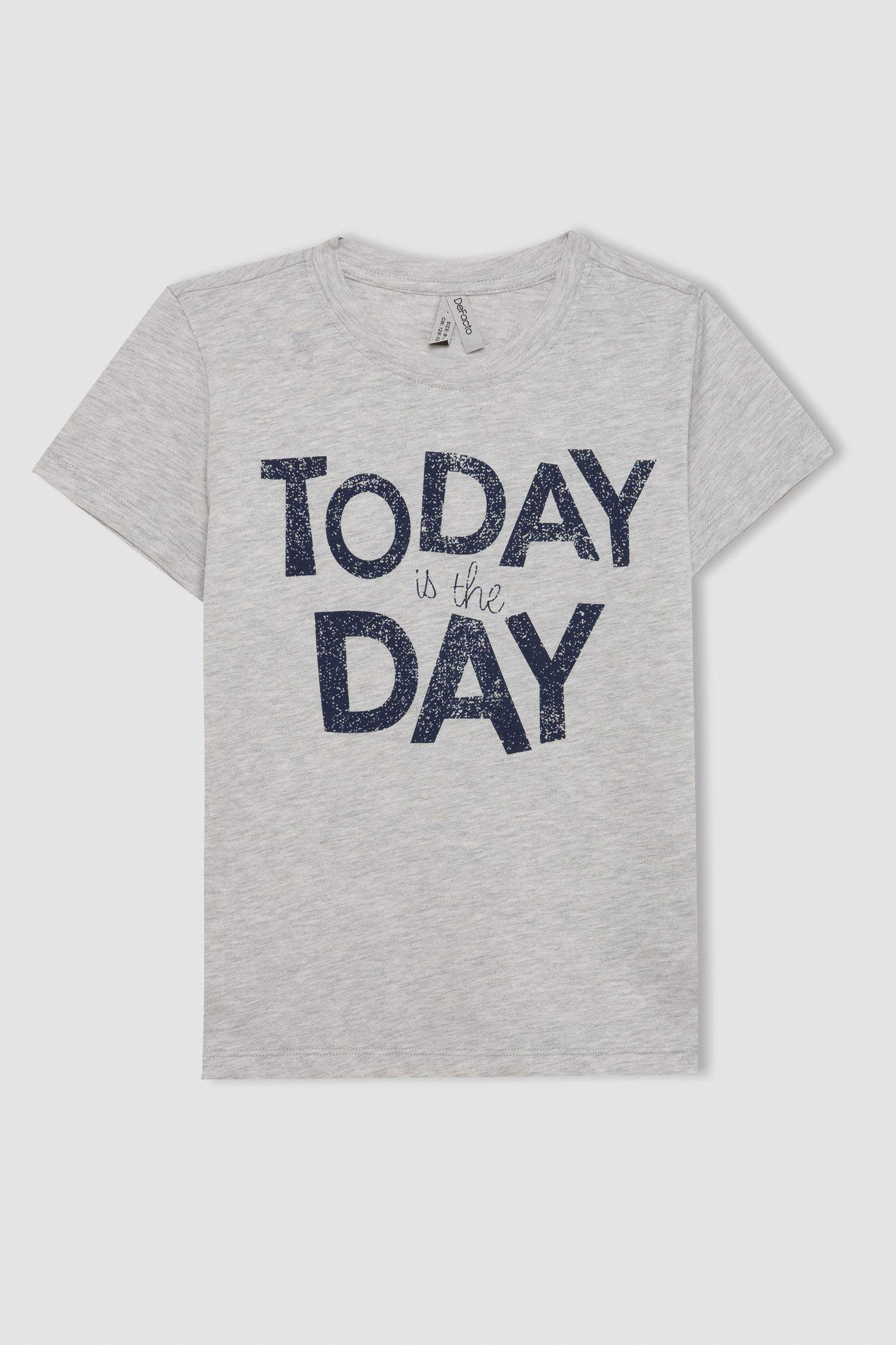 Girl Slim Fit Crew Neck Slogan Printed T-Shirt