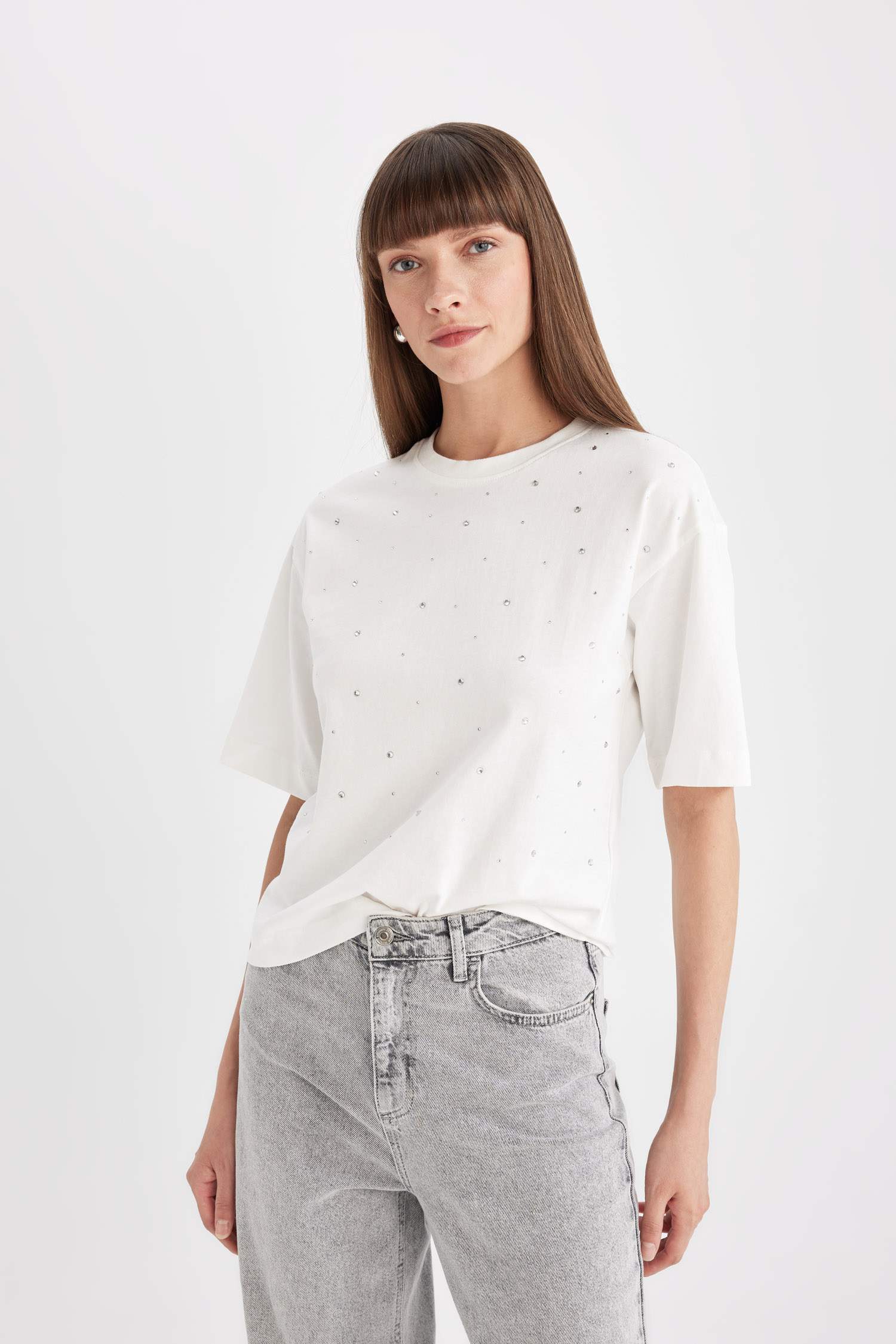 T-Shirt Oversize à Manches Courtes à Col rond