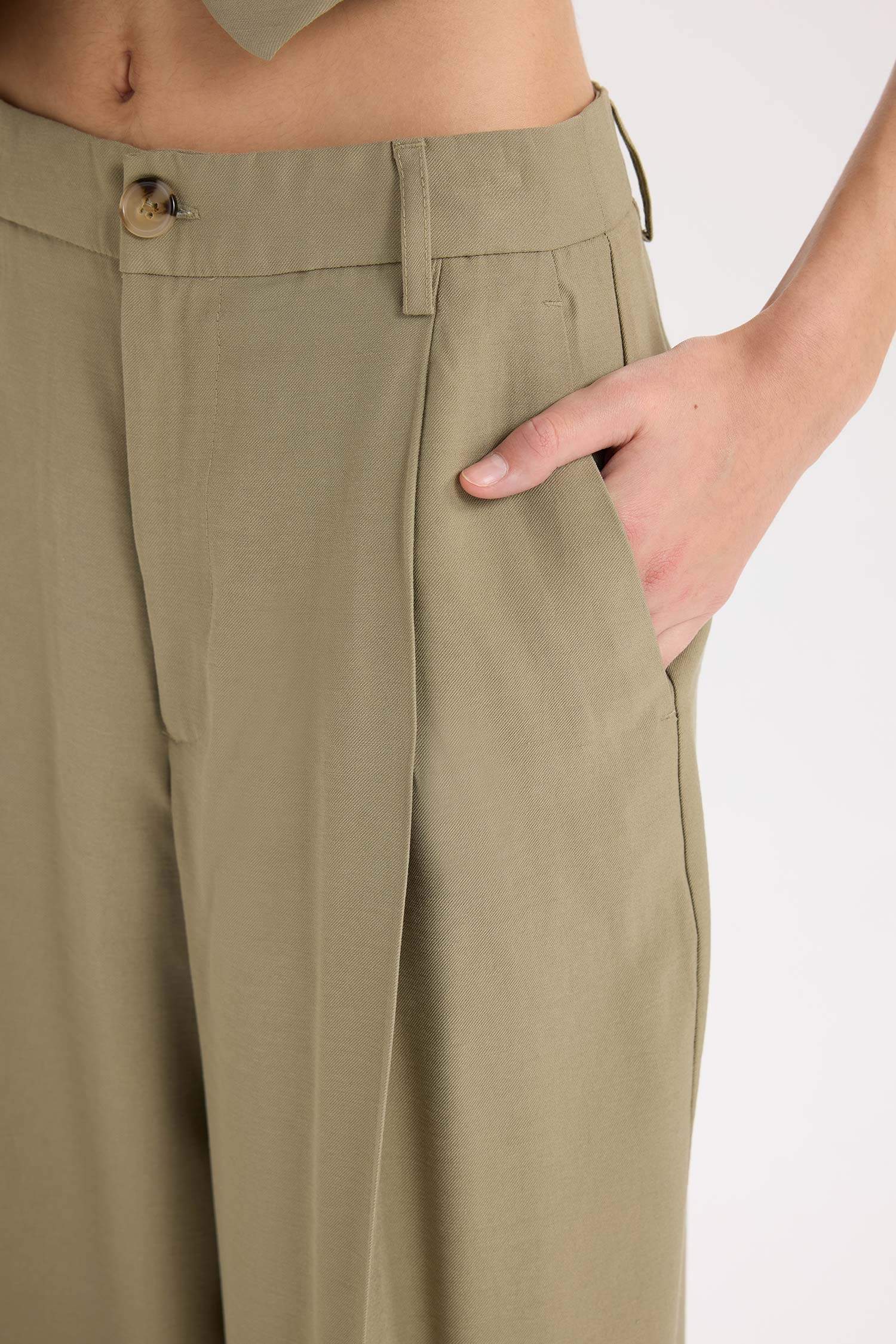 Wide Leg Piliseli Klasik Kumaş Pantolon Yüksek Bel Geniş Paça Basic Düz Tensel  Çift Cepli