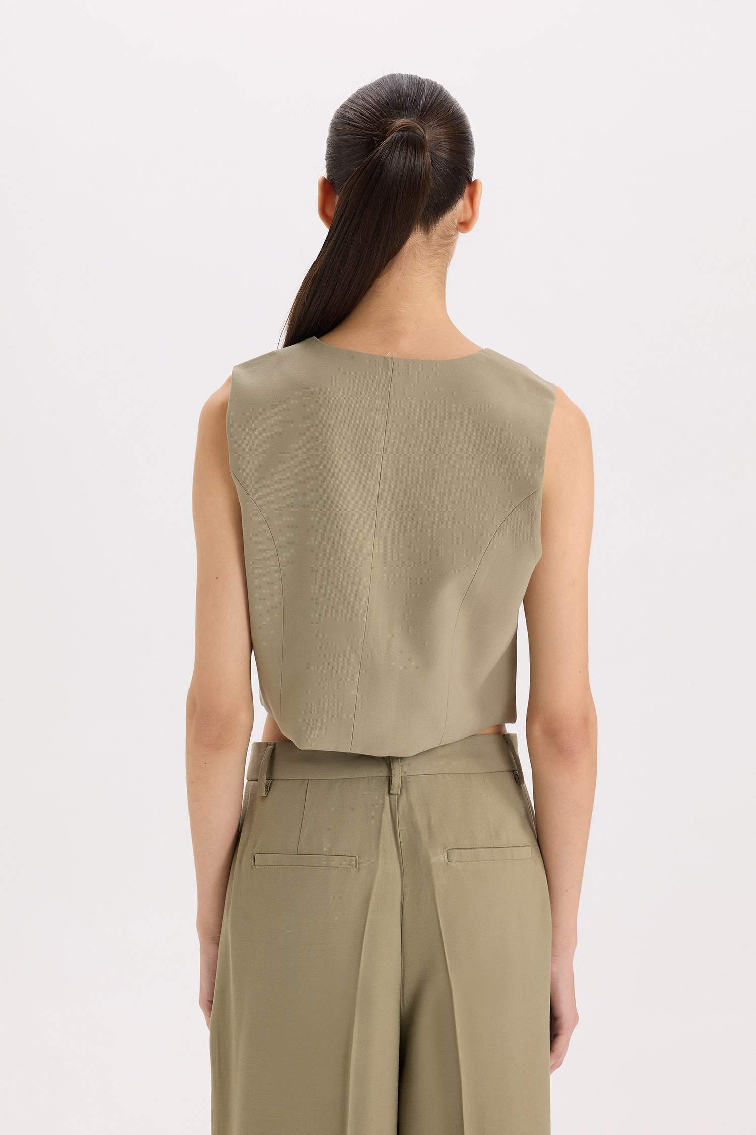 Regular Fit V Yaka Çapraz Düğmeli Tensel Blazer Yelek