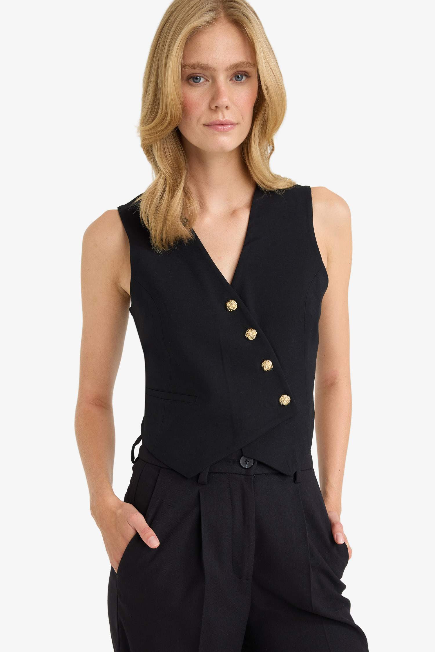 Regular Fit V Yaka Tensel Blazer Yelek