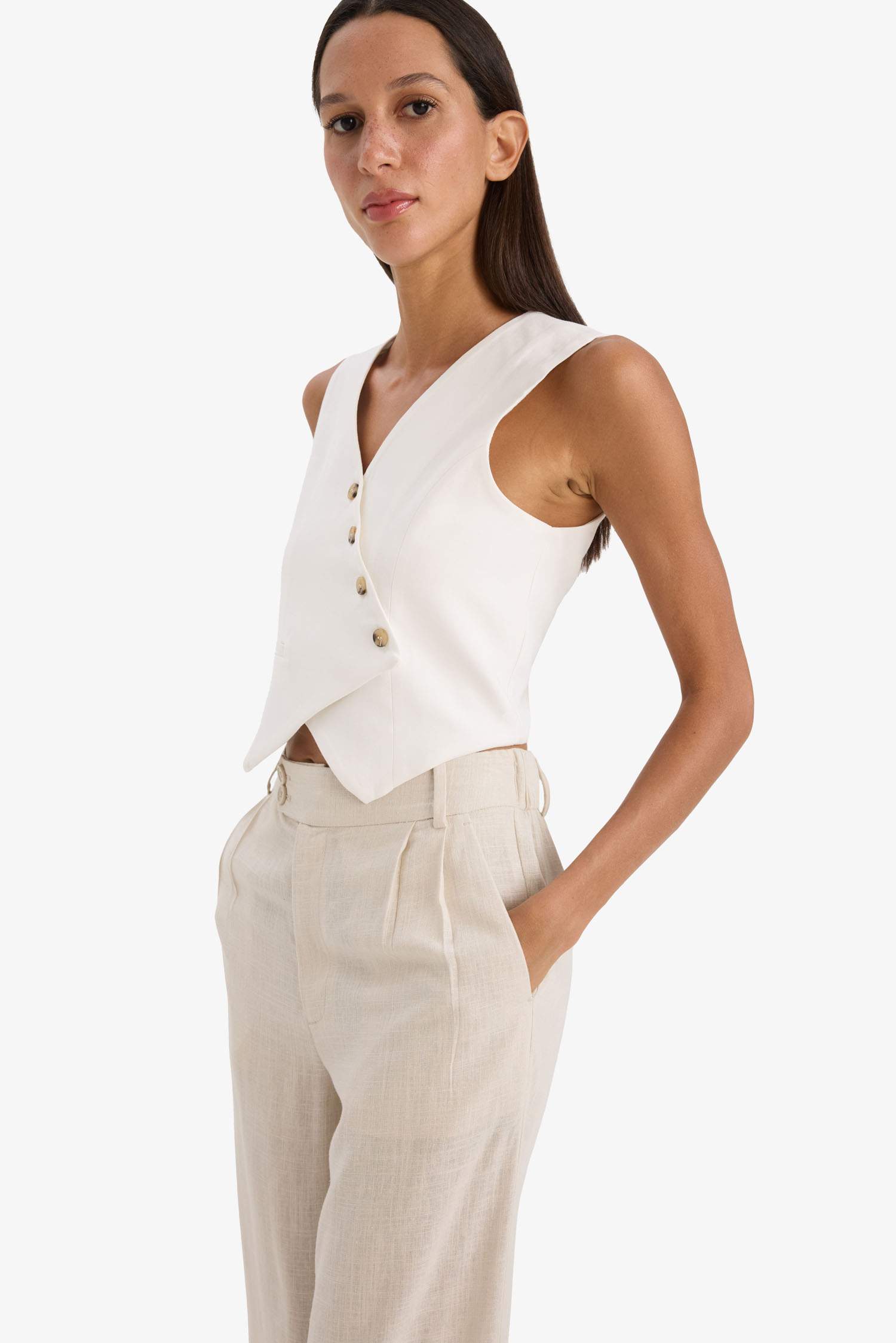 Regular Fit V Neck White Blazer Vest