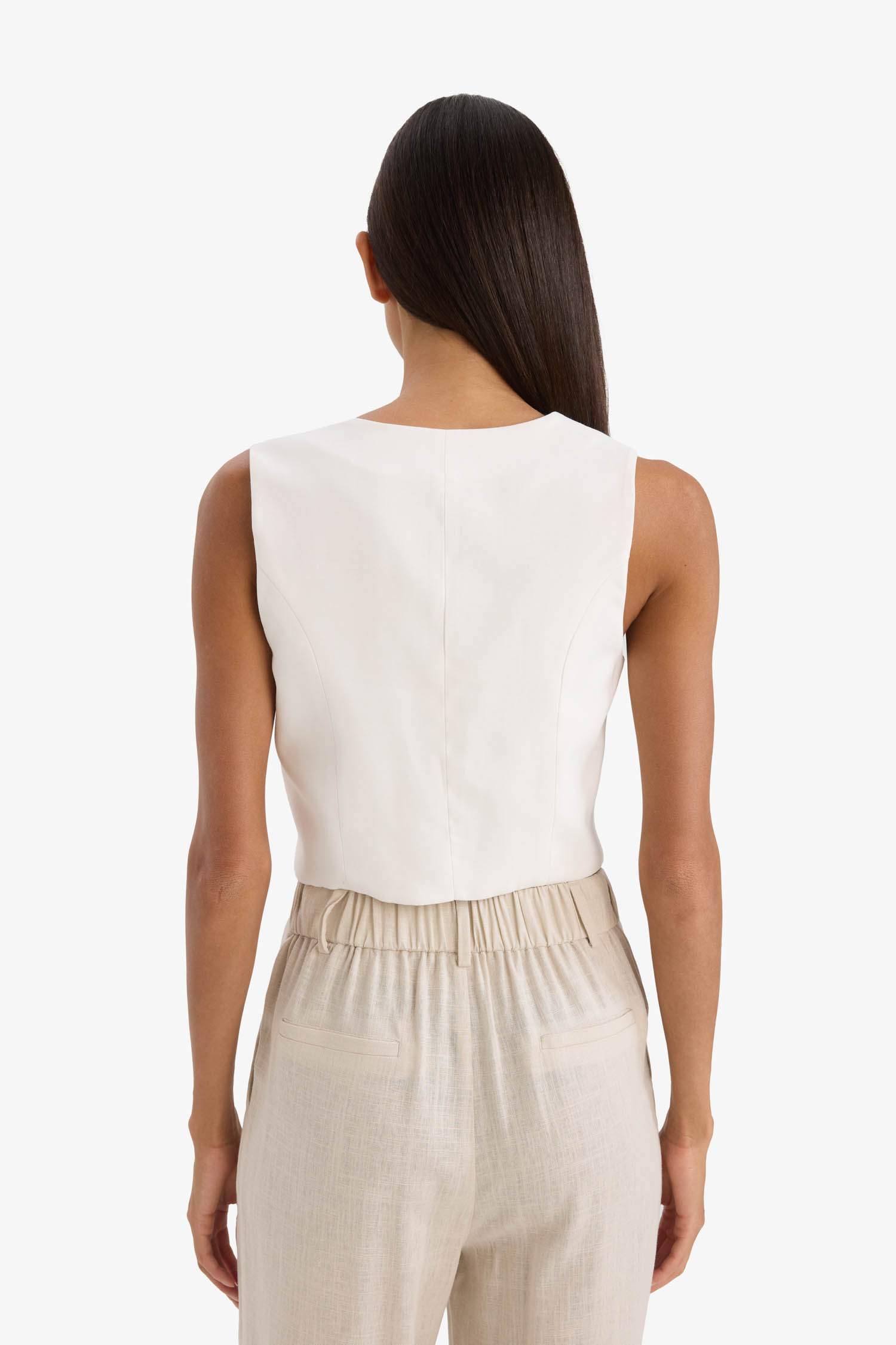 Regular Fit V Neck White Blazer Vest