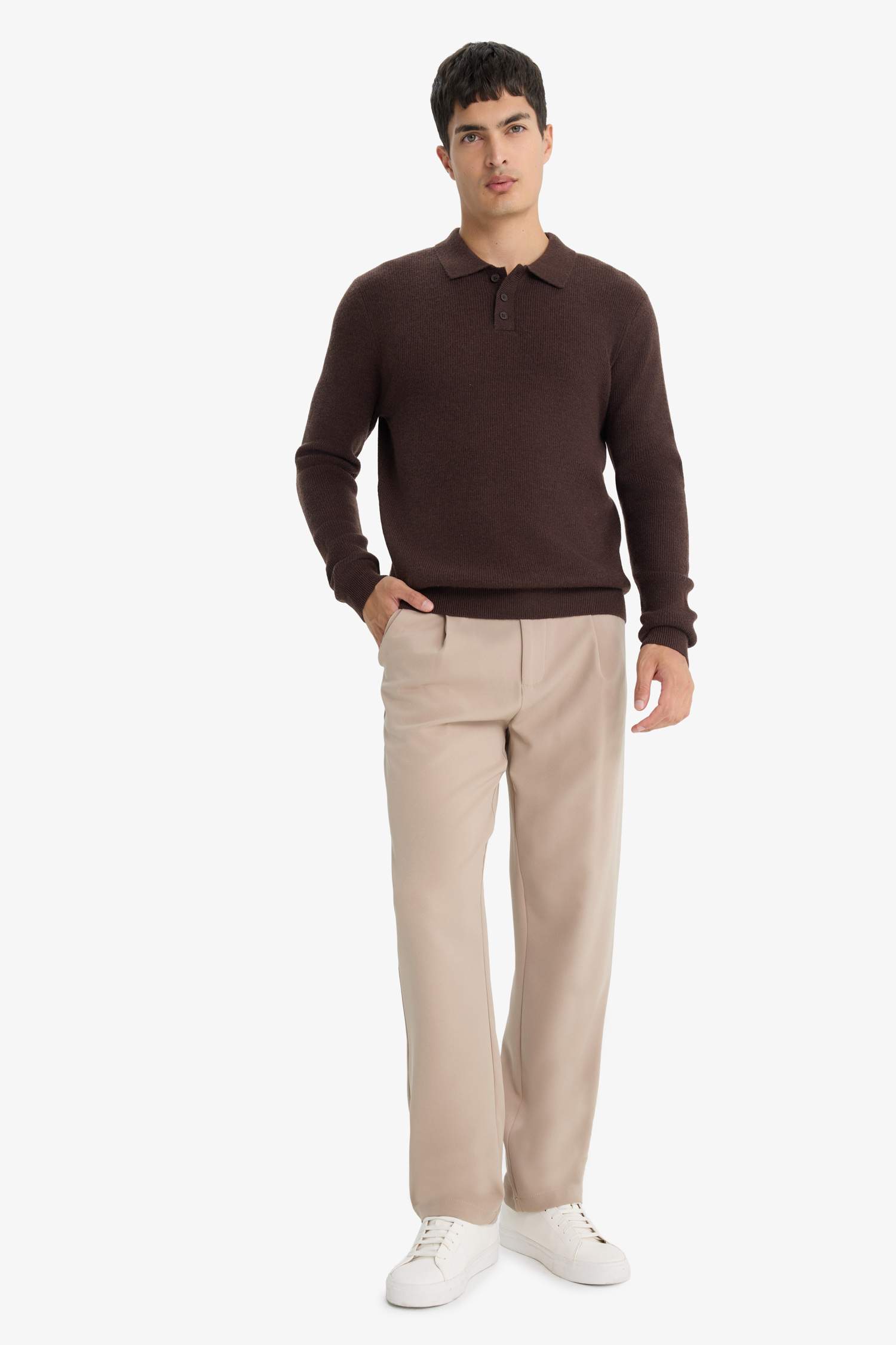 стандарт пішім поло жаға трикотаж Пулловер