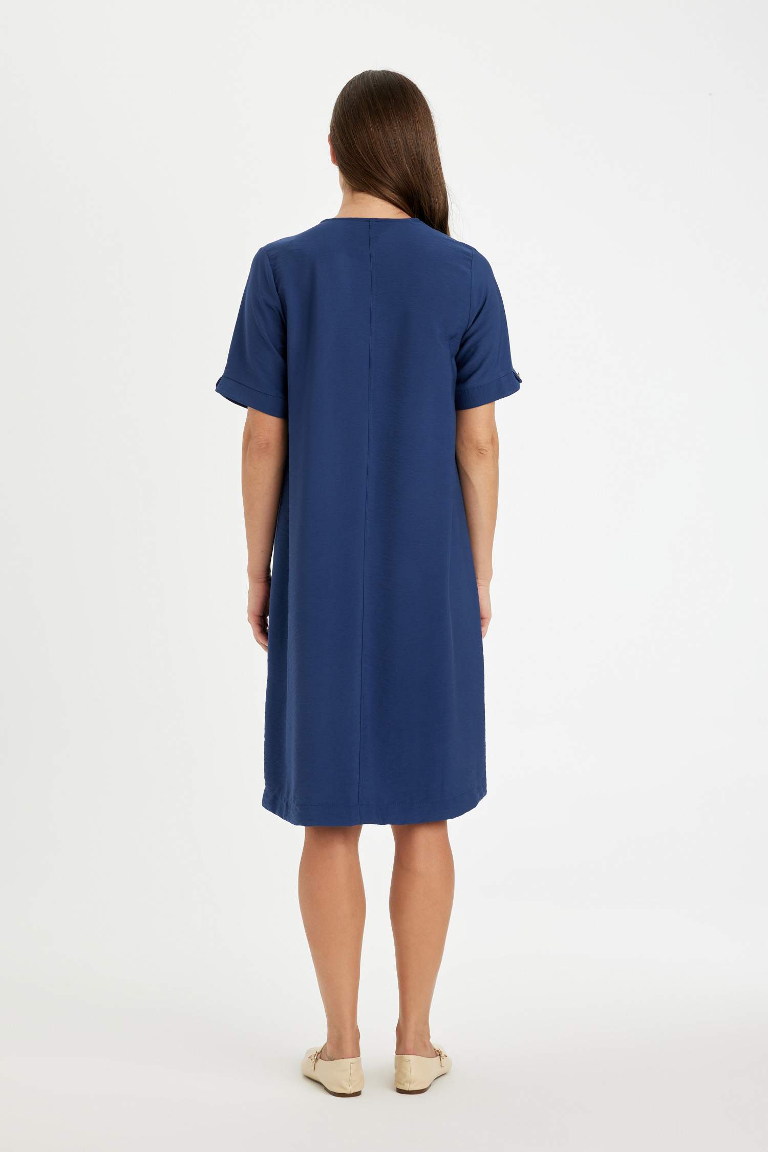 Regular Fit V Neck Short Sleeve Midi Dress