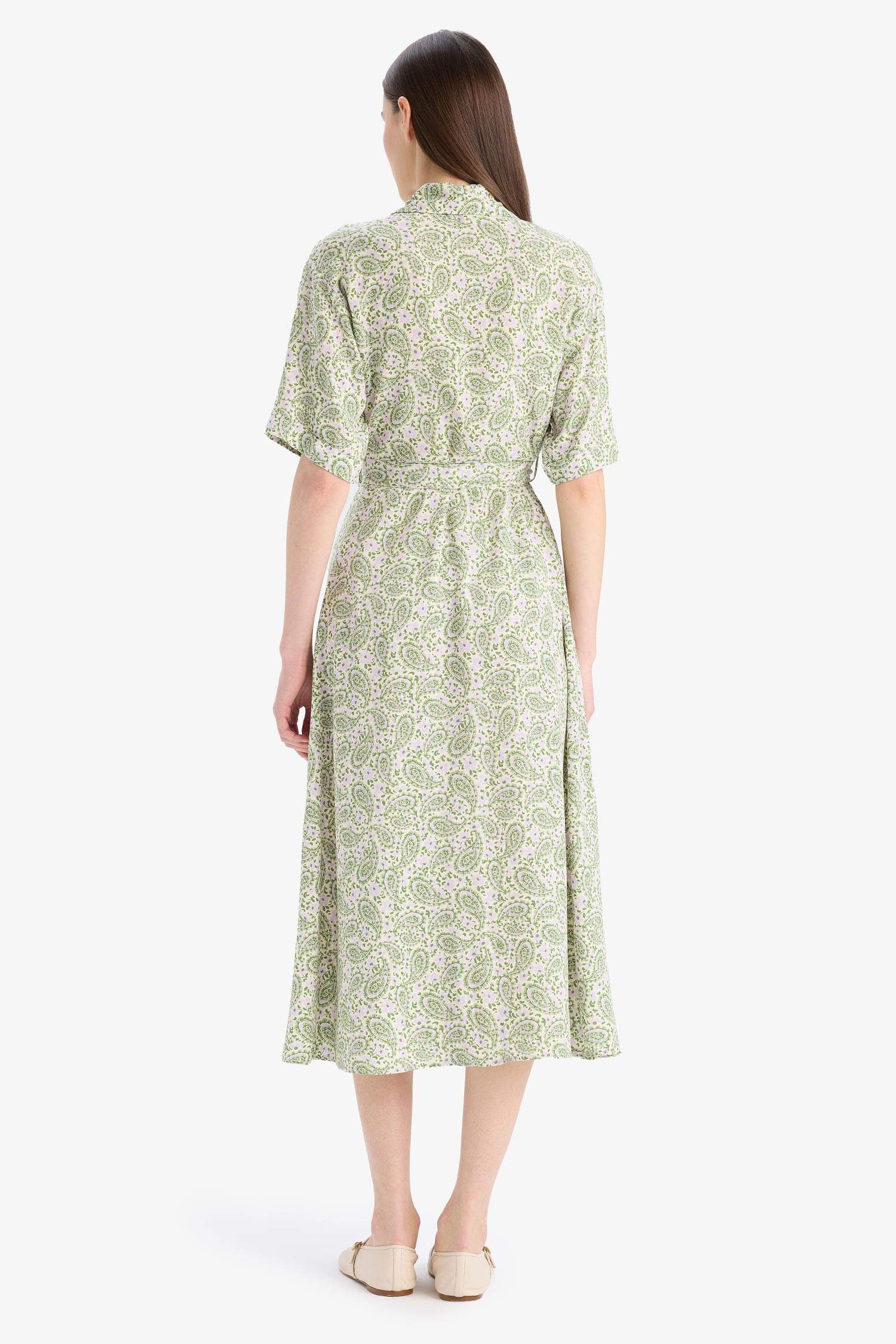 A Cut Shirt Collar Printed Double Sleeves Dress