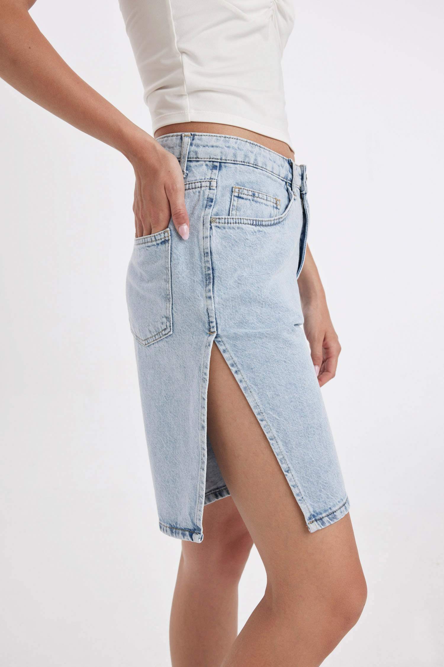 High Waist Denim Bermuda Shorts