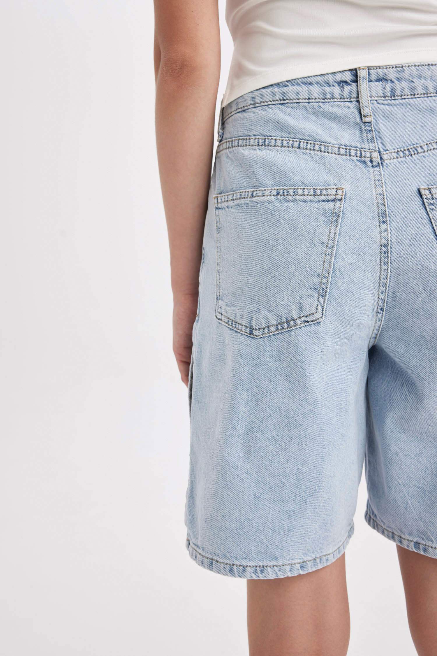 High Waist Denim Bermuda Shorts