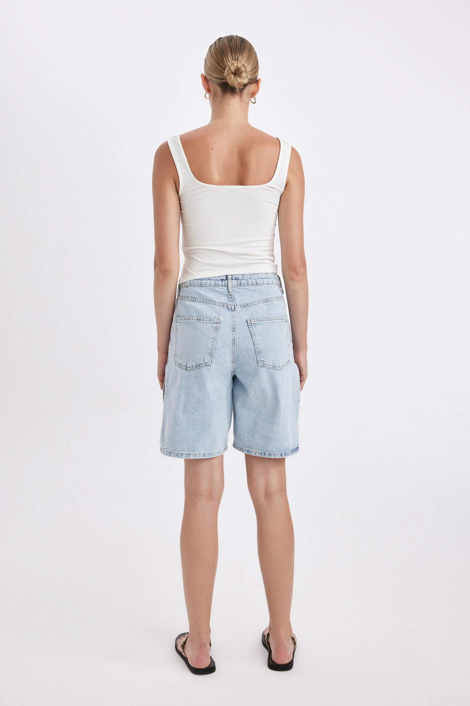 High Waist Denim Bermuda Shorts