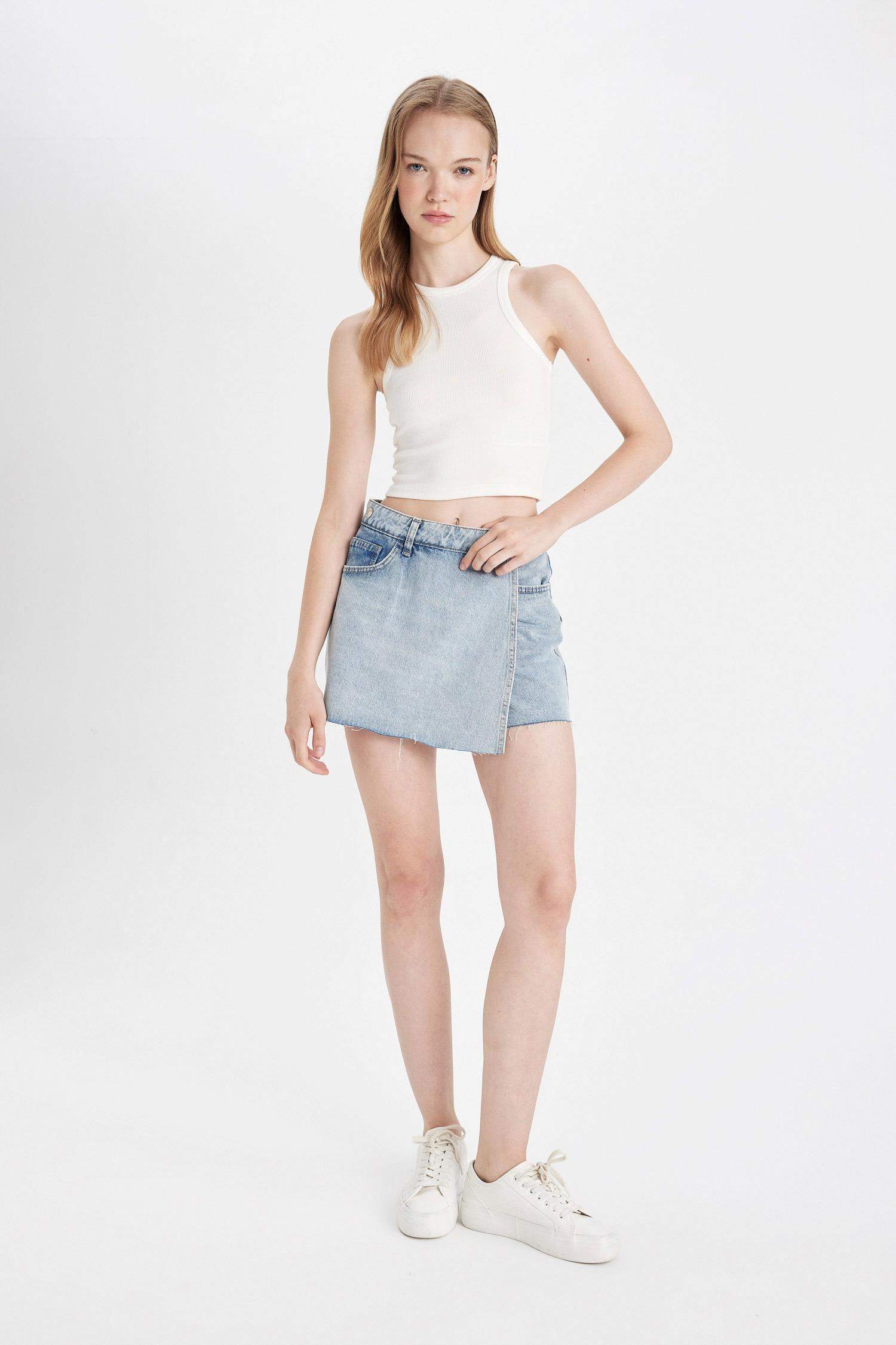 High Waist Cut-Off Leg Denim Shorts