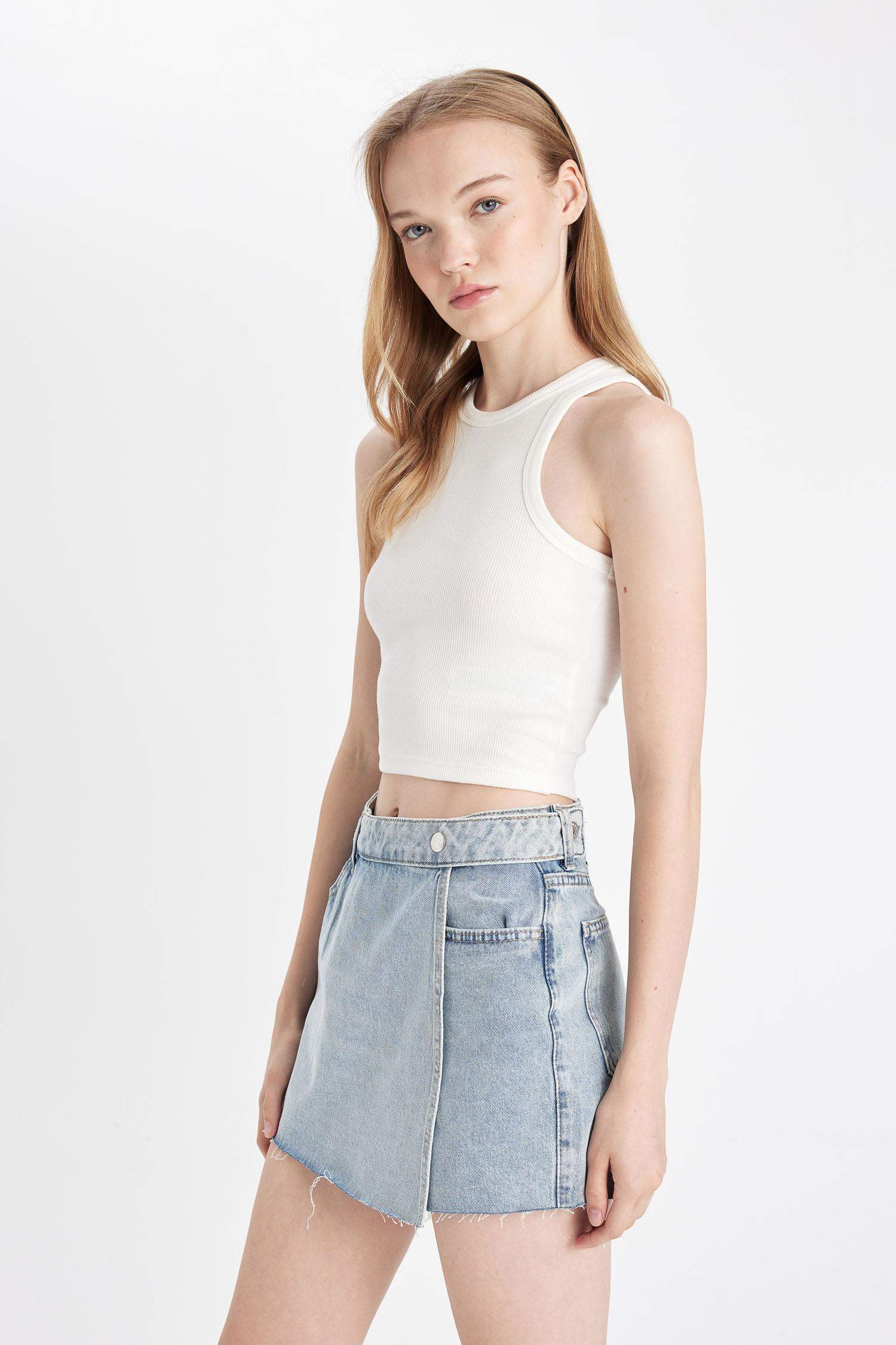 High Waist Cut-Off Leg Denim Shorts