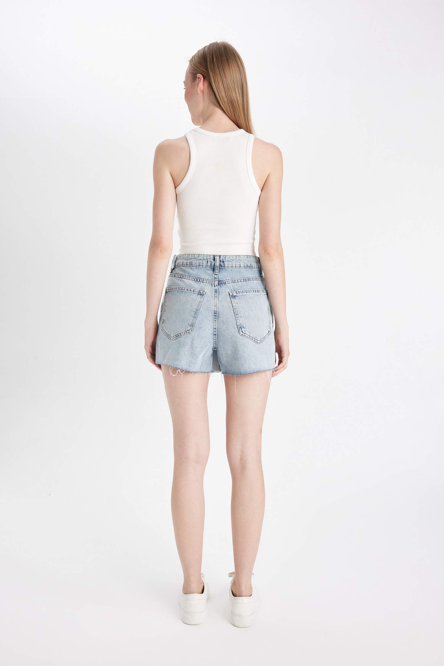 High Waist Cut-Off Leg Denim Shorts