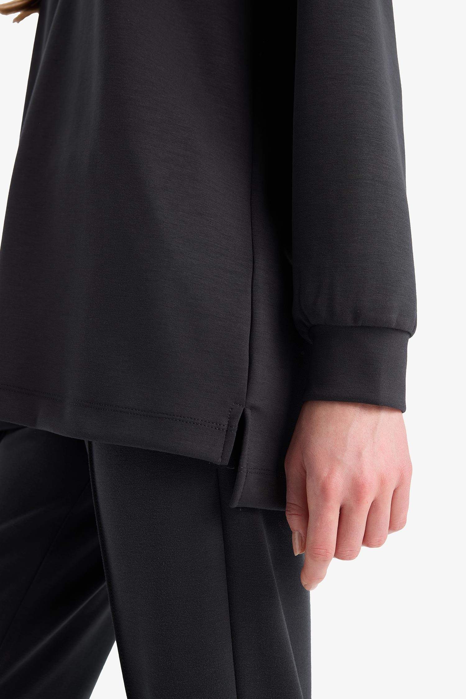 Regular Fit Bisiklet Yaka Basic Düz Sweatshirt Tunik