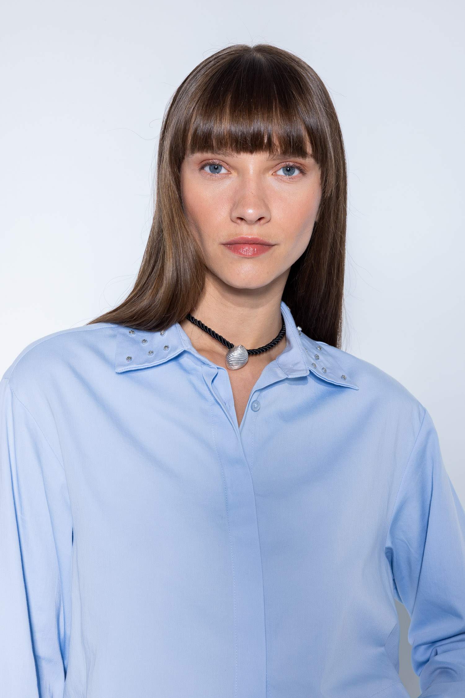 Crop Basic Düz Düğmeli Dokuma Uzun Kollu Gömlek