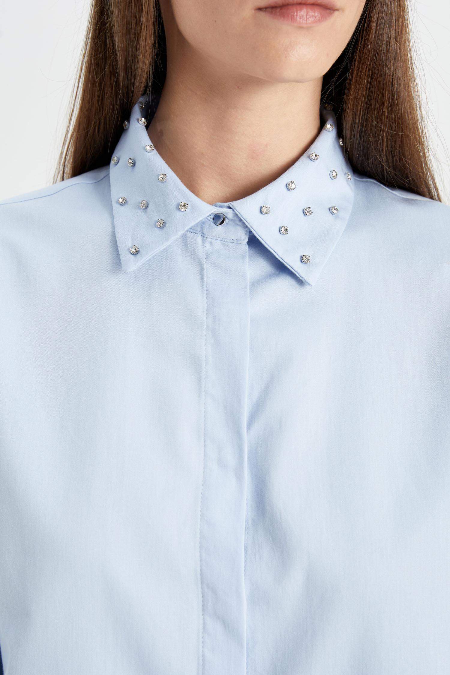 Crop Basic Düz Düğmeli Dokuma Uzun Kollu Gömlek