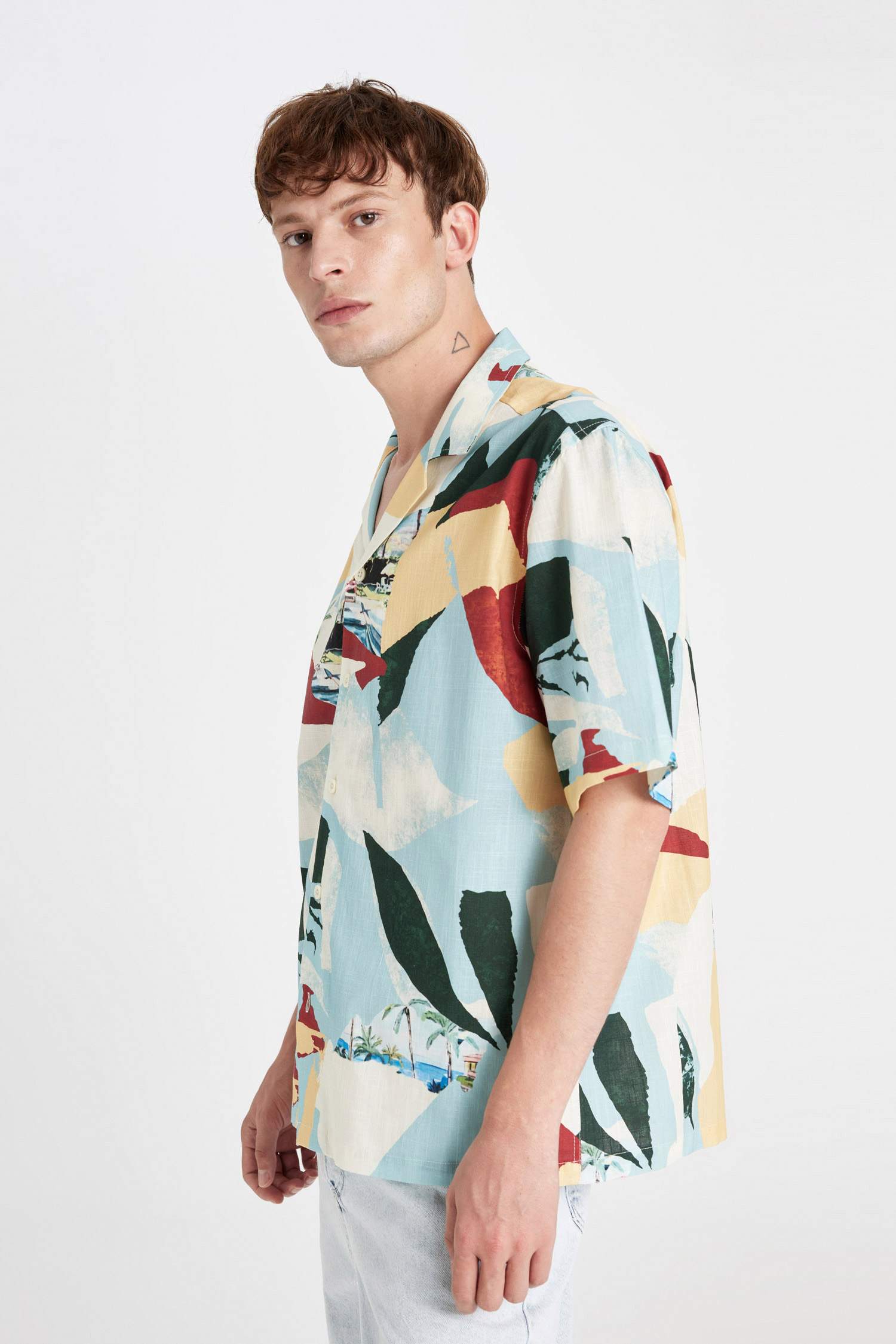 قميص نص ردن قطن مطبوع قصة مريحة وياخة عالية