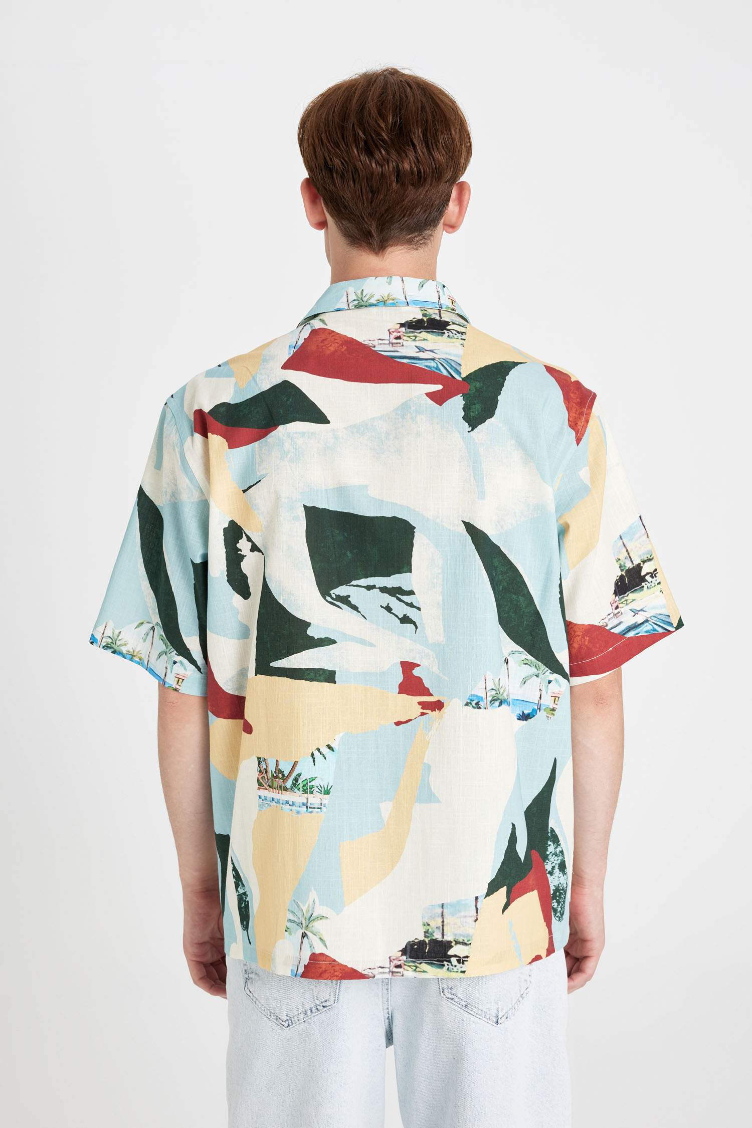 قميص نص ردن قطن مطبوع قصة مريحة وياخة عالية