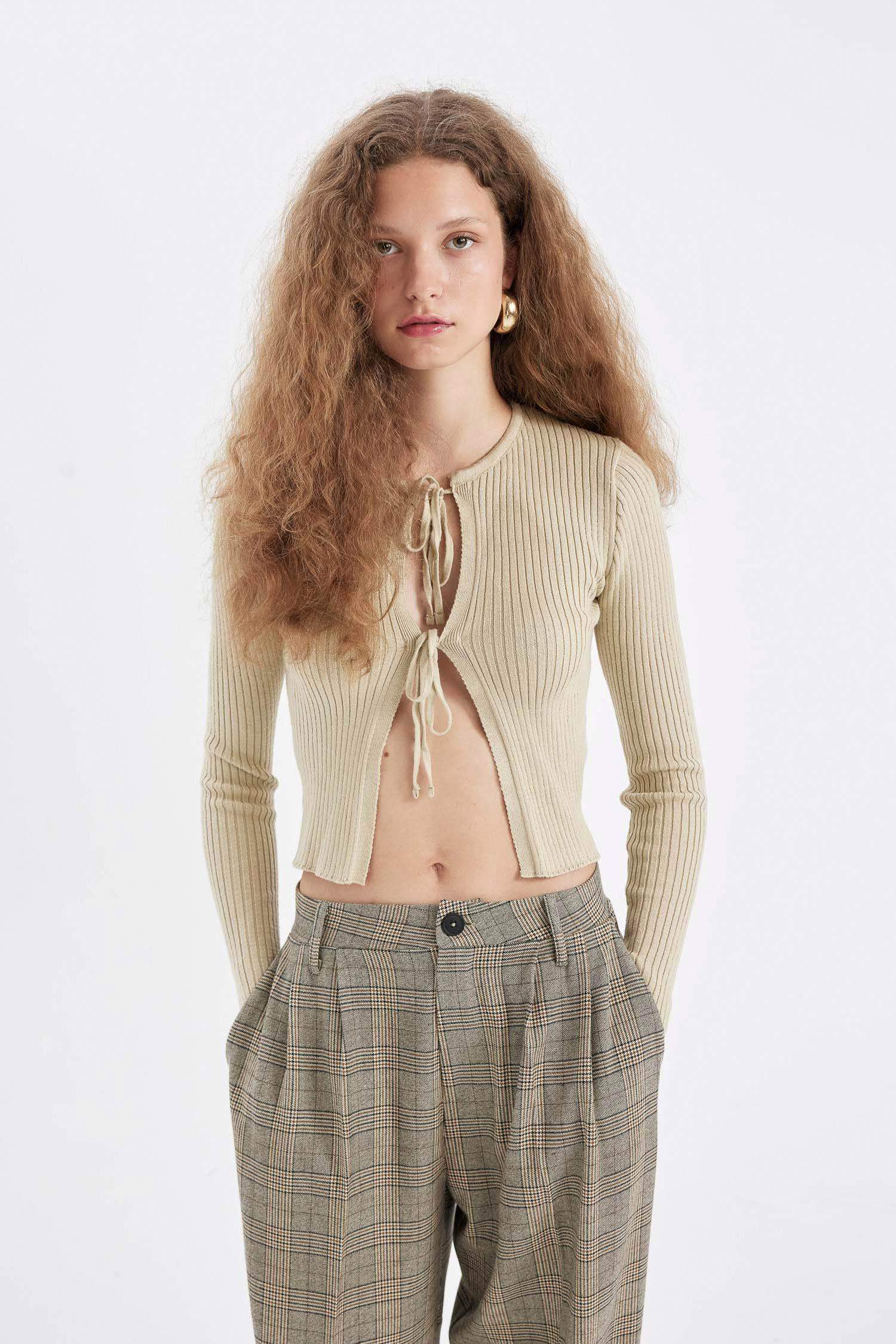 слим пішімі дөңгелек жаға трикотаж Кардиган