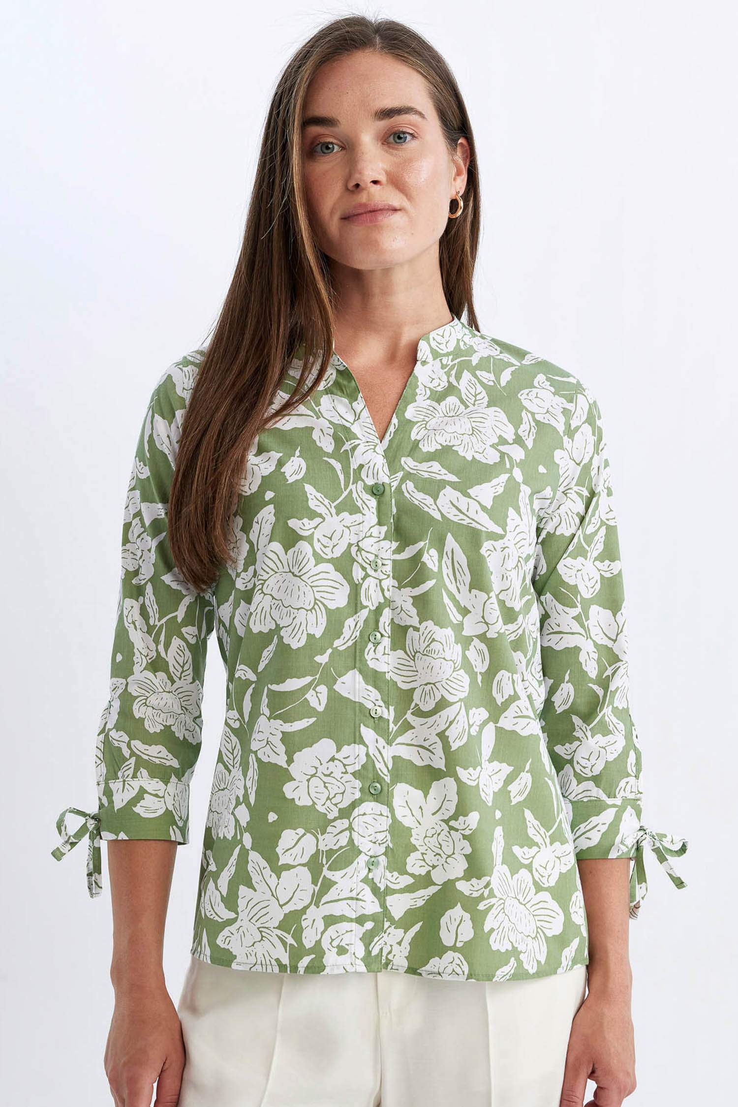 قميص قطن نص كم قصة عادية وياقة جاكيت