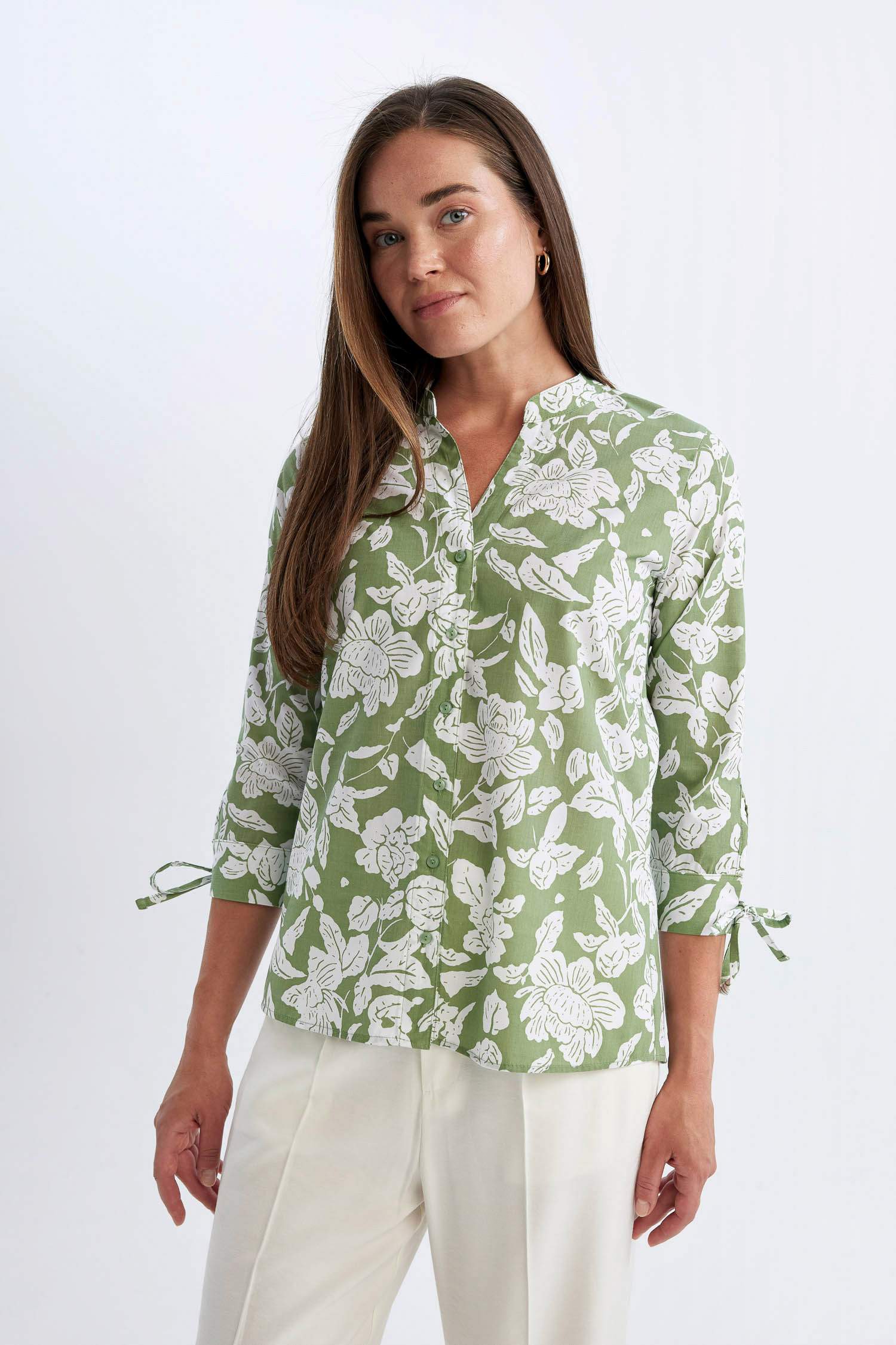 قميص قطن نص كم قصة عادية وياقة جاكيت