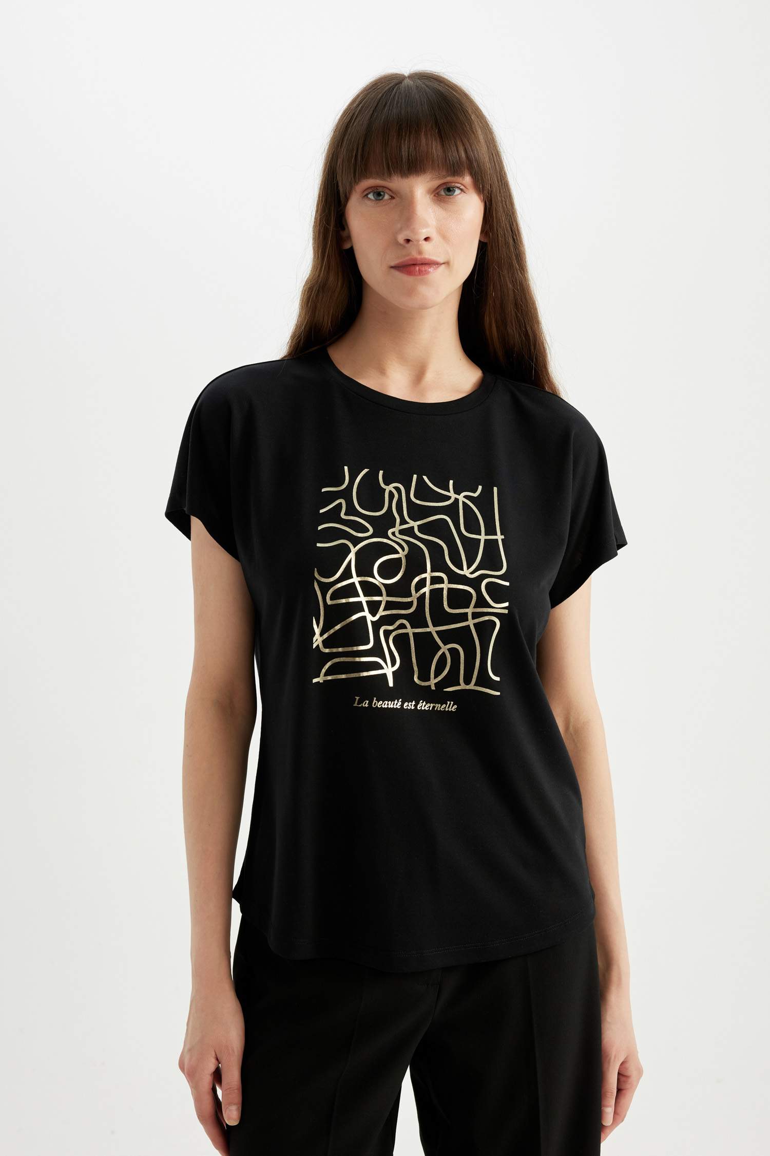 Regular Fit Bisiklet Yaka Baskılı Kısa Kollu Tişört