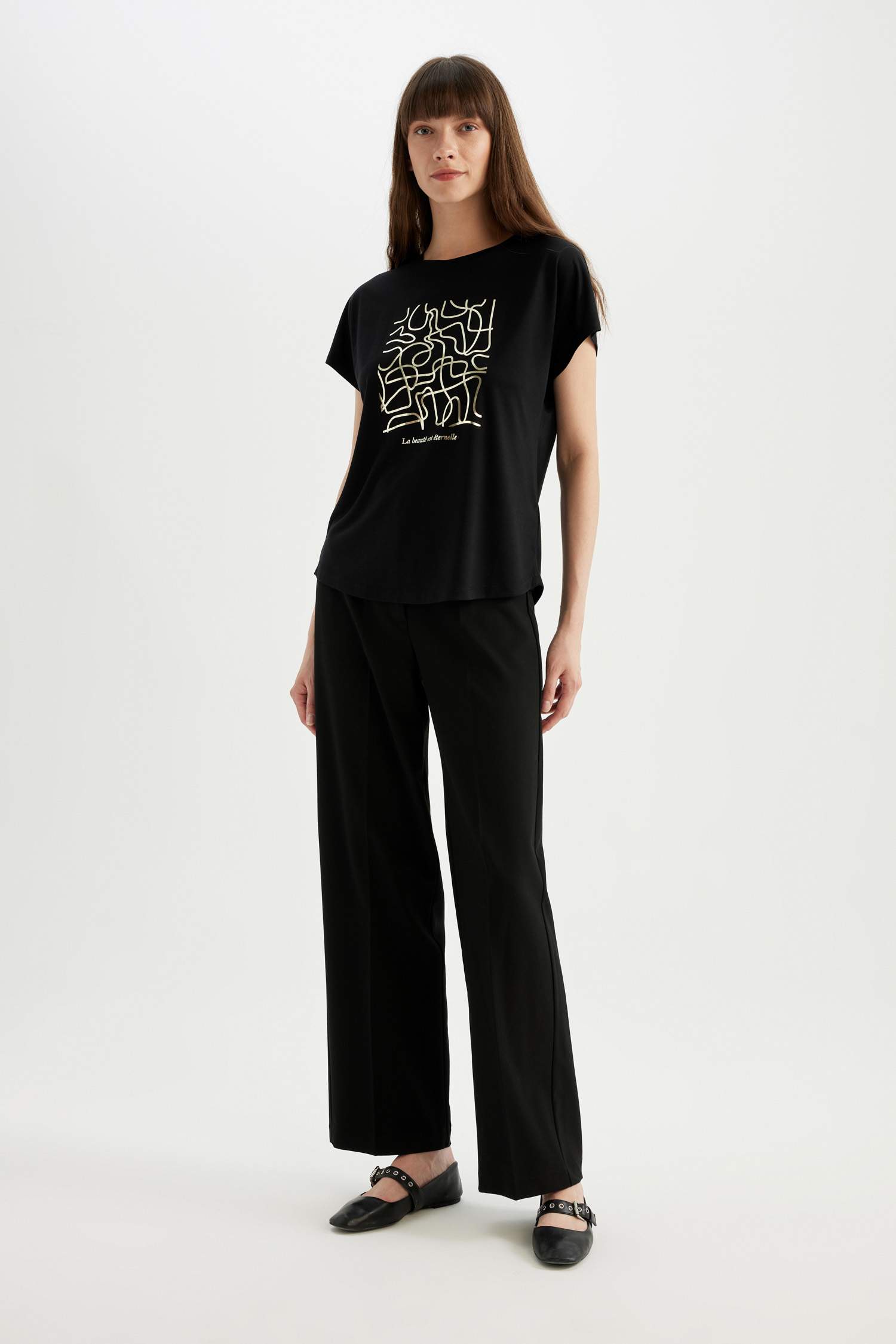 Regular Fit Bisiklet Yaka Baskılı Kısa Kollu Tişört