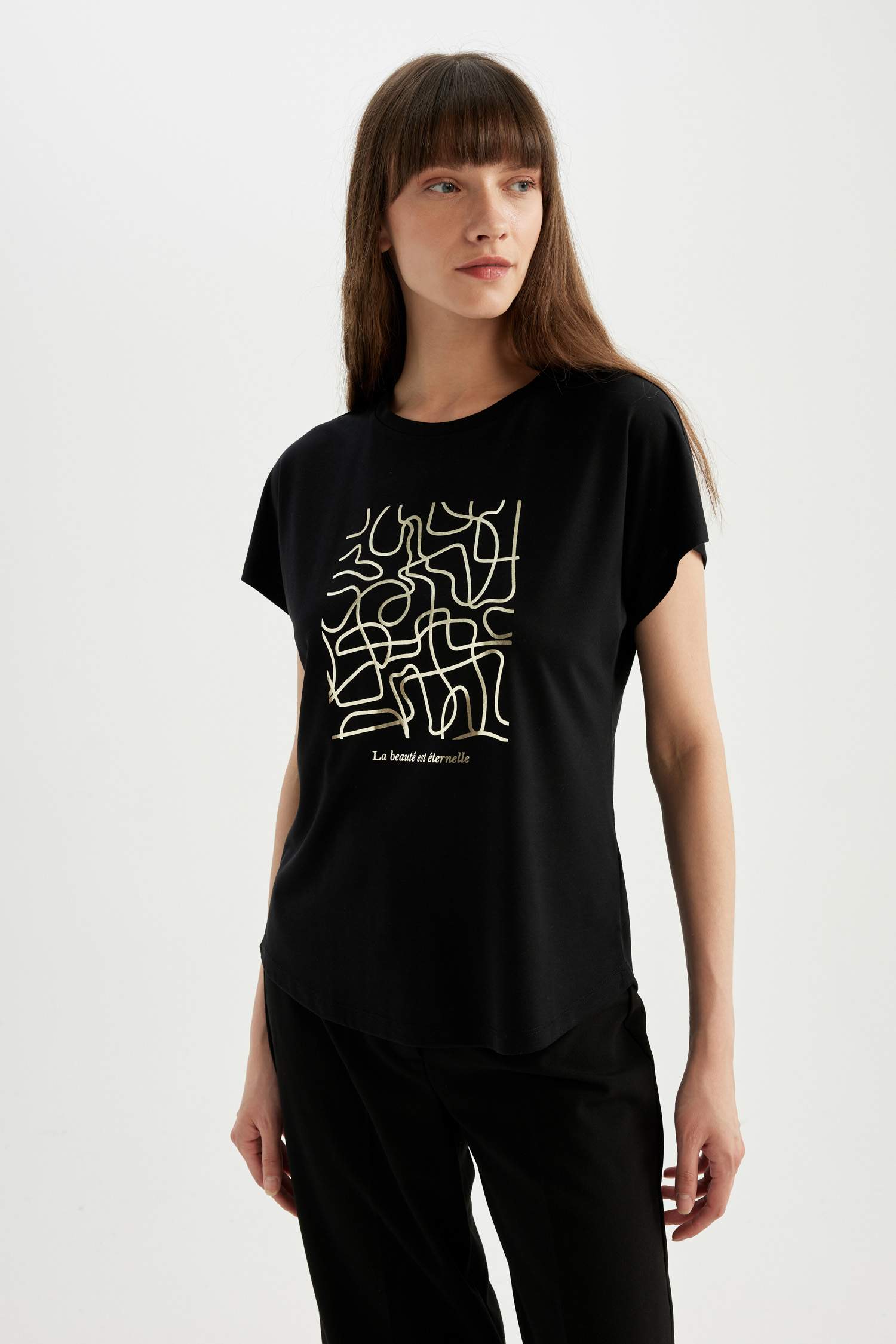 Regular Fit Bisiklet Yaka Baskılı Kısa Kollu Tişört